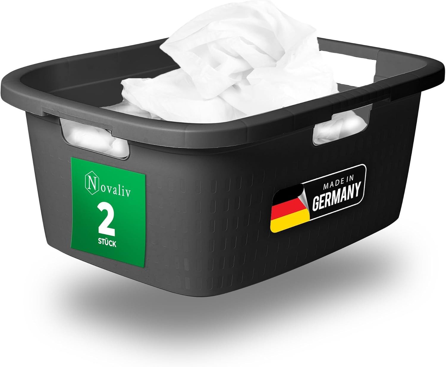 Novaliv Wäschekorb 31044-2x (2 St), Novaliv 2er-Pack Wäschewanne mit 3 Griffen 25L Anthrazit, Wäschebox Se
