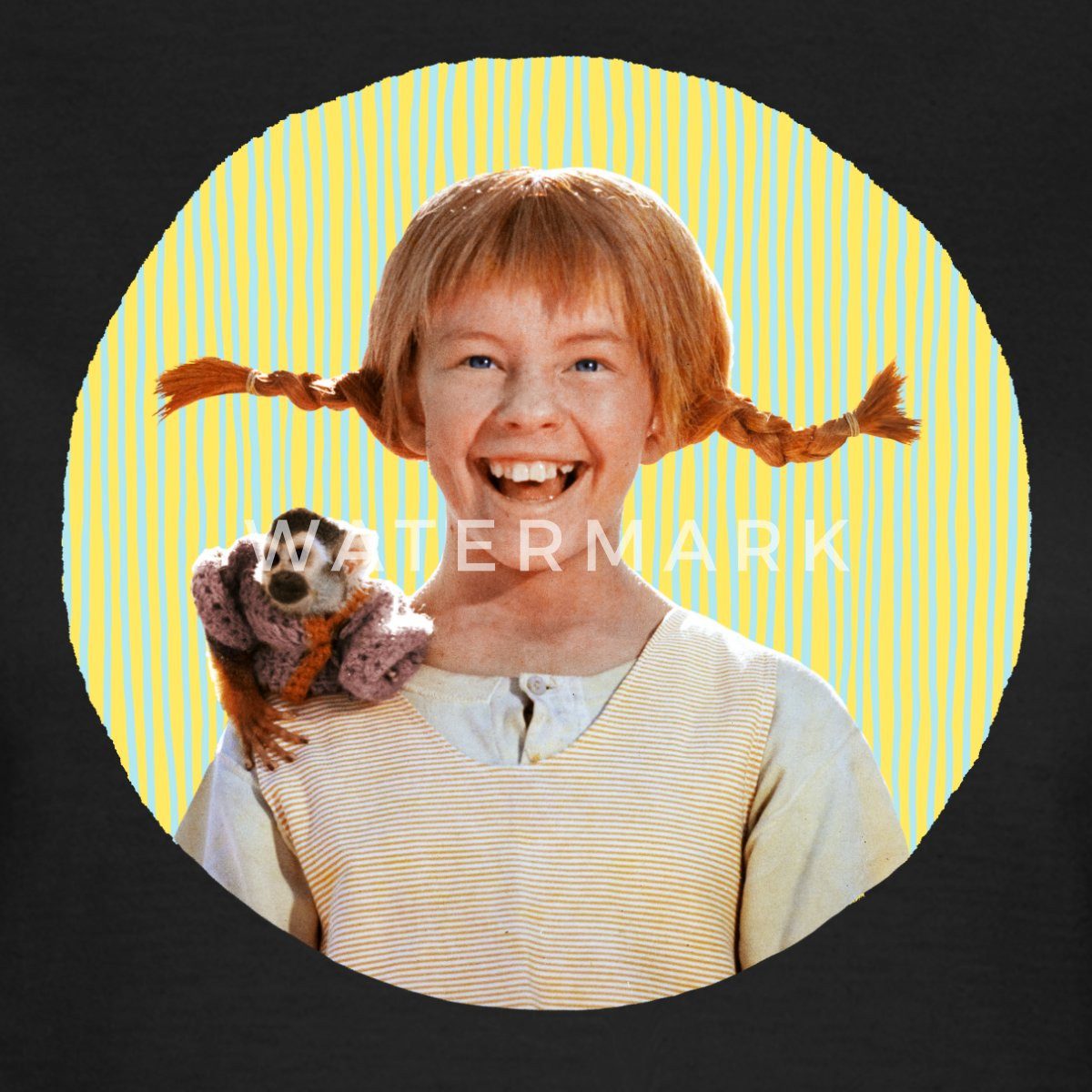 Spreadshirt T-Shirt Pippi Langstrumpf Mit Herr Nilsson Portrait Frauen T-Shirt (1-tlg) Slim Fit, fällt klein aus