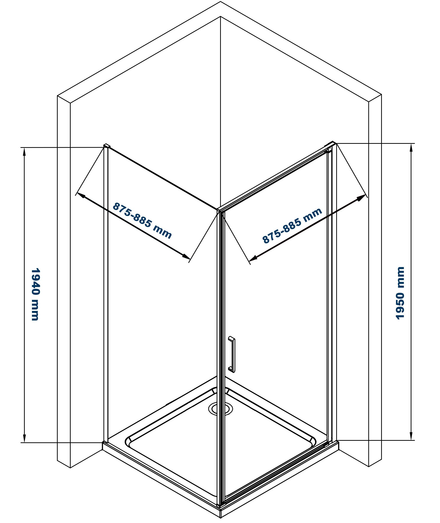 Bernstein Eckdusche EX416S, Nano ESG-Sicherheitsglas - 90x90x195 cm
