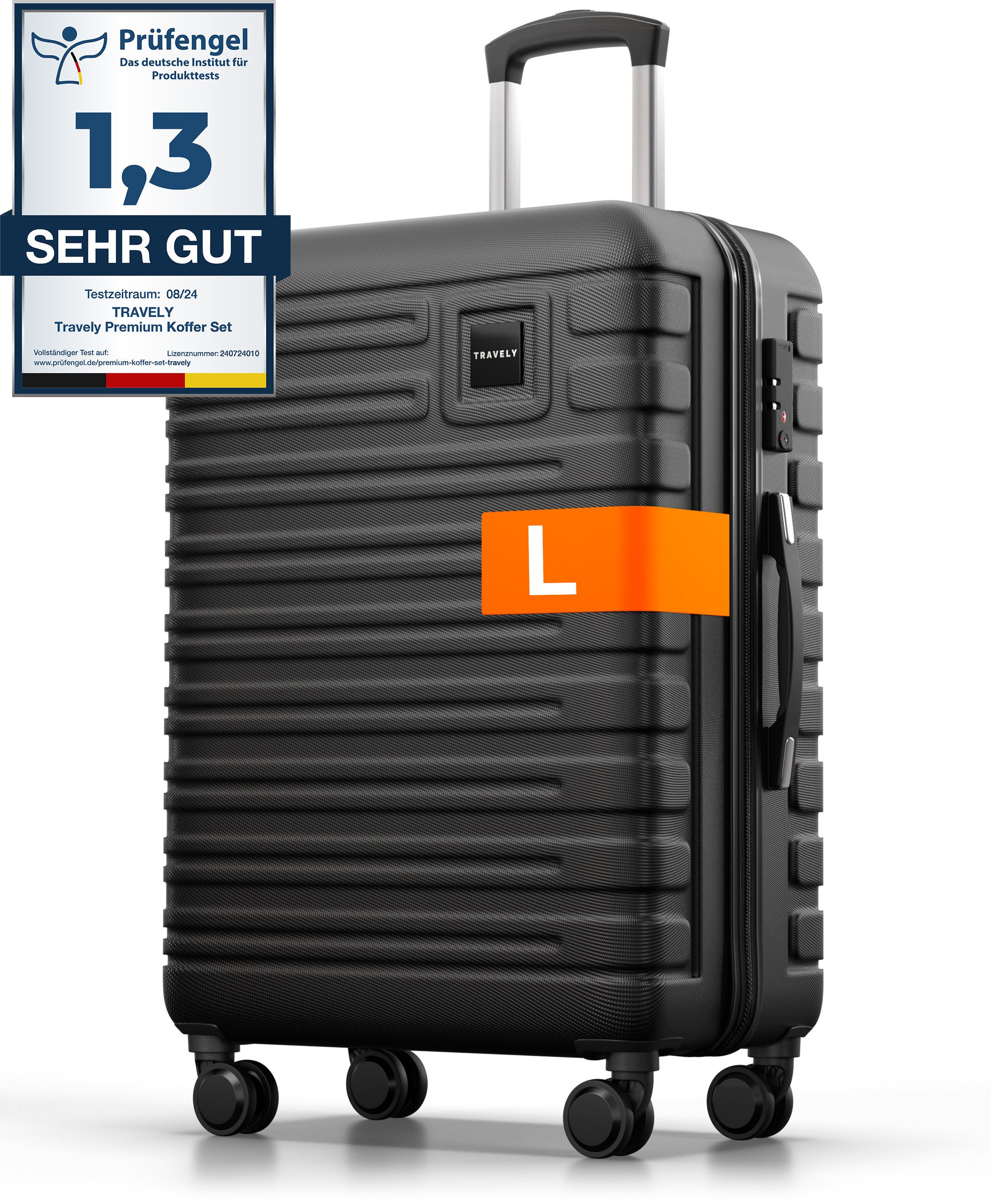Travely Handgepäck-Trolley Polycarbonat Koffer - Reisekoffer, Hartschalenkoffer, Trolley, 4 Rollen, L 67cm, mit TSA-Schloss