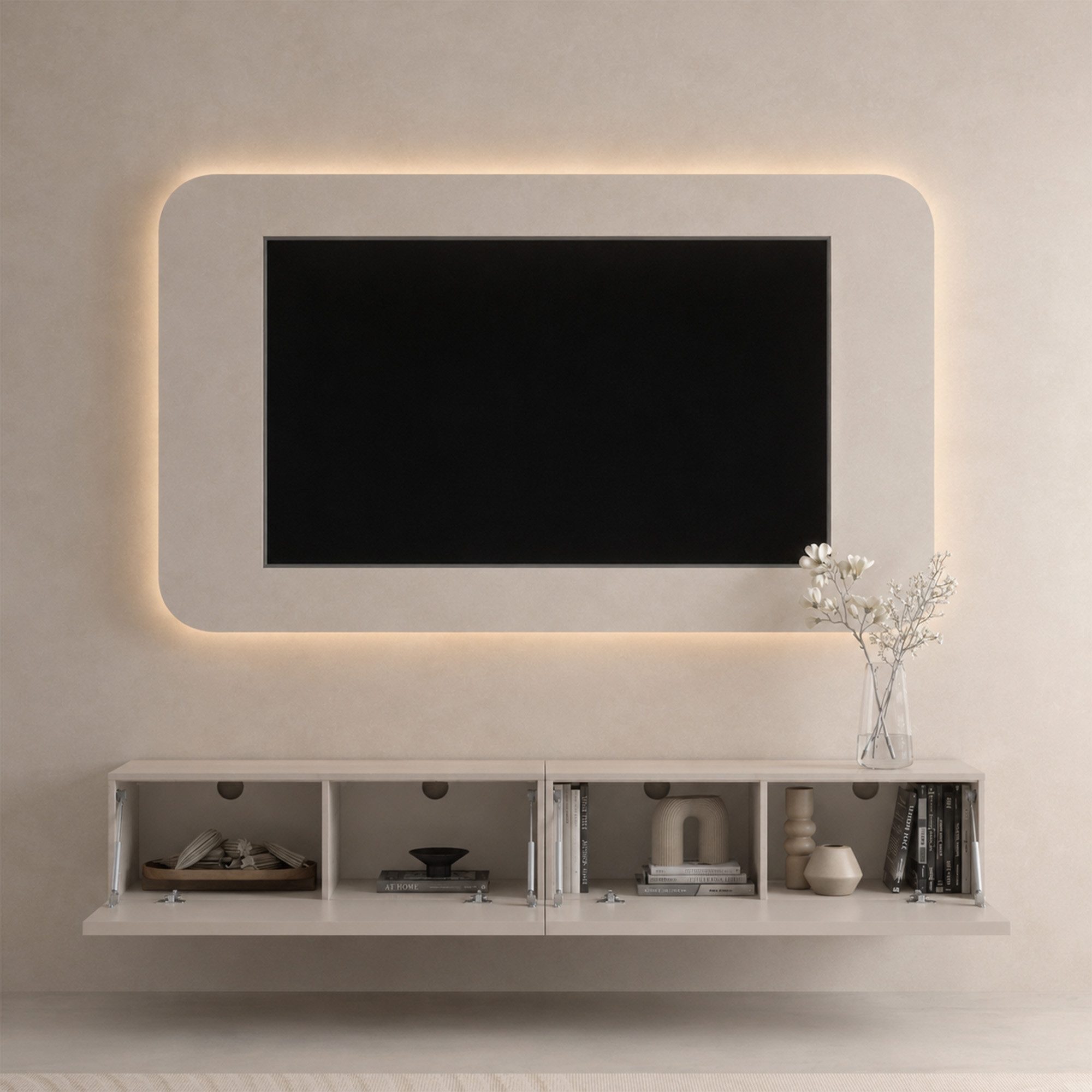 Planetmöbel TV-Schrank West TV-Board, Fernsehtisch 200 cm lang, TV-Lowboard (für Fernseher bis 55 Zoll, TV Schrank viel Stauraum, sideboard hängend, Fernsehschr – Bild 4 von 5