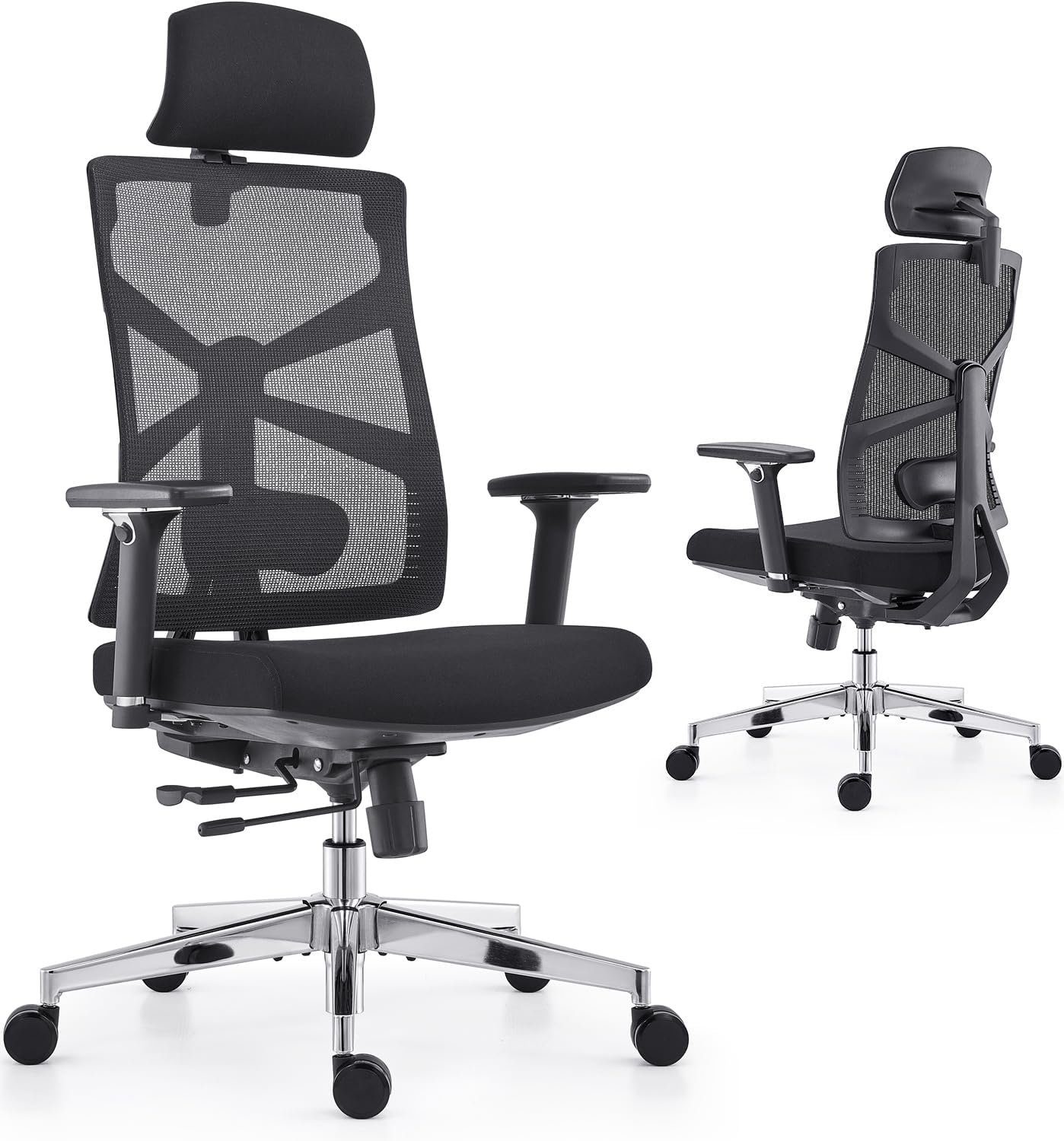 HOLLUDLE Bürostuhl (Atmungsaktiver Netz-Chefsessel), Bürostuhl mit Adaptiver Rückenlehne,Schreibtischstuhl mit 4D Armlehnen