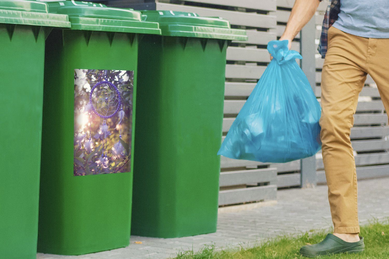 St), Baum Mülleimer-aufkleber, Abfalbehälter in Traumfänger Sticker, (1 Mülltonne, Wandsticker Container, Ein lila einem MuchoWow