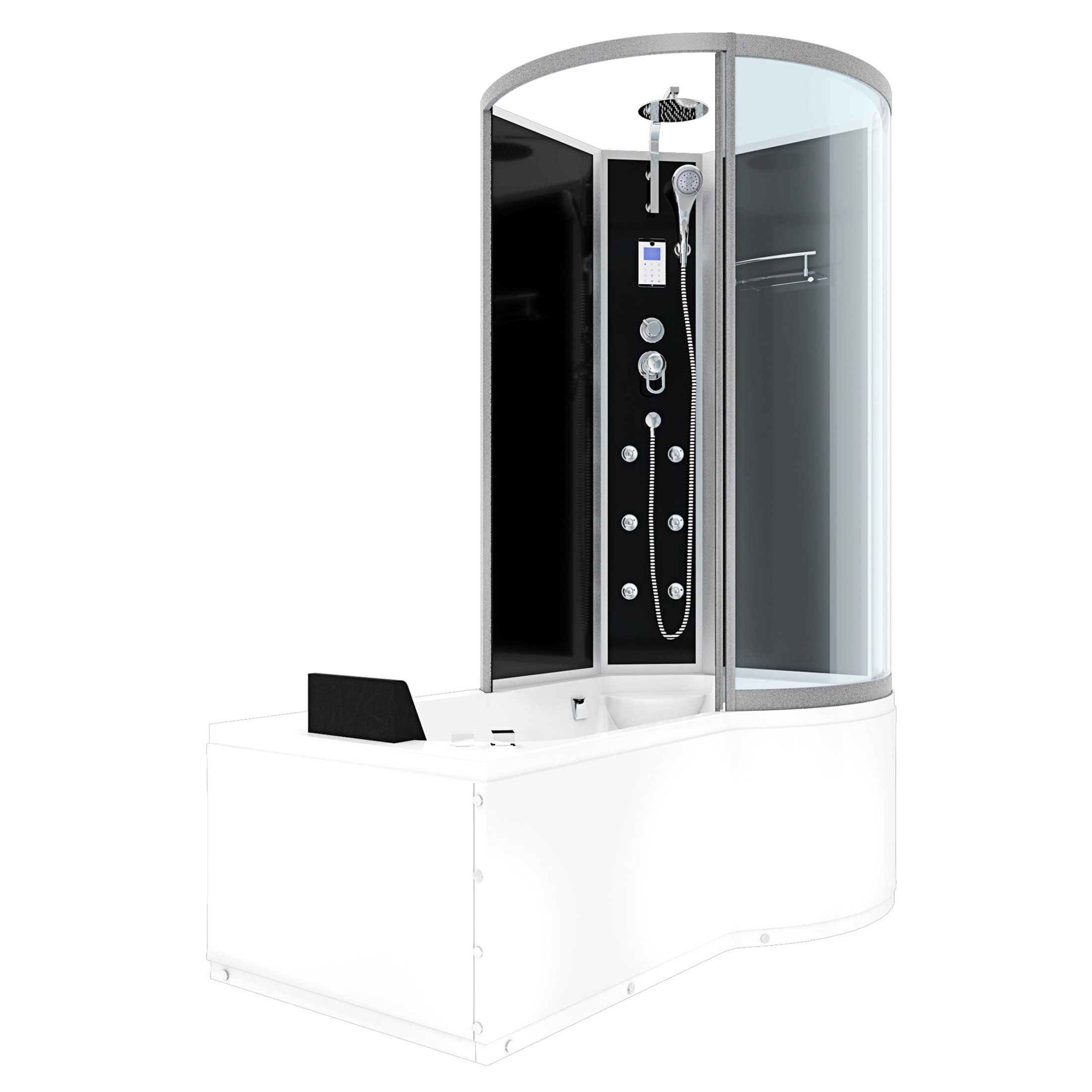 AcquaVapore Grossraumdusche Whirlpool Wanne Duschkabine sw K50-L31-WP-ALL 170x, Sicherheitsglas ESG, Integrierte Massagedüsen, Moderner Touchscreen, Digitale Steuerung, In