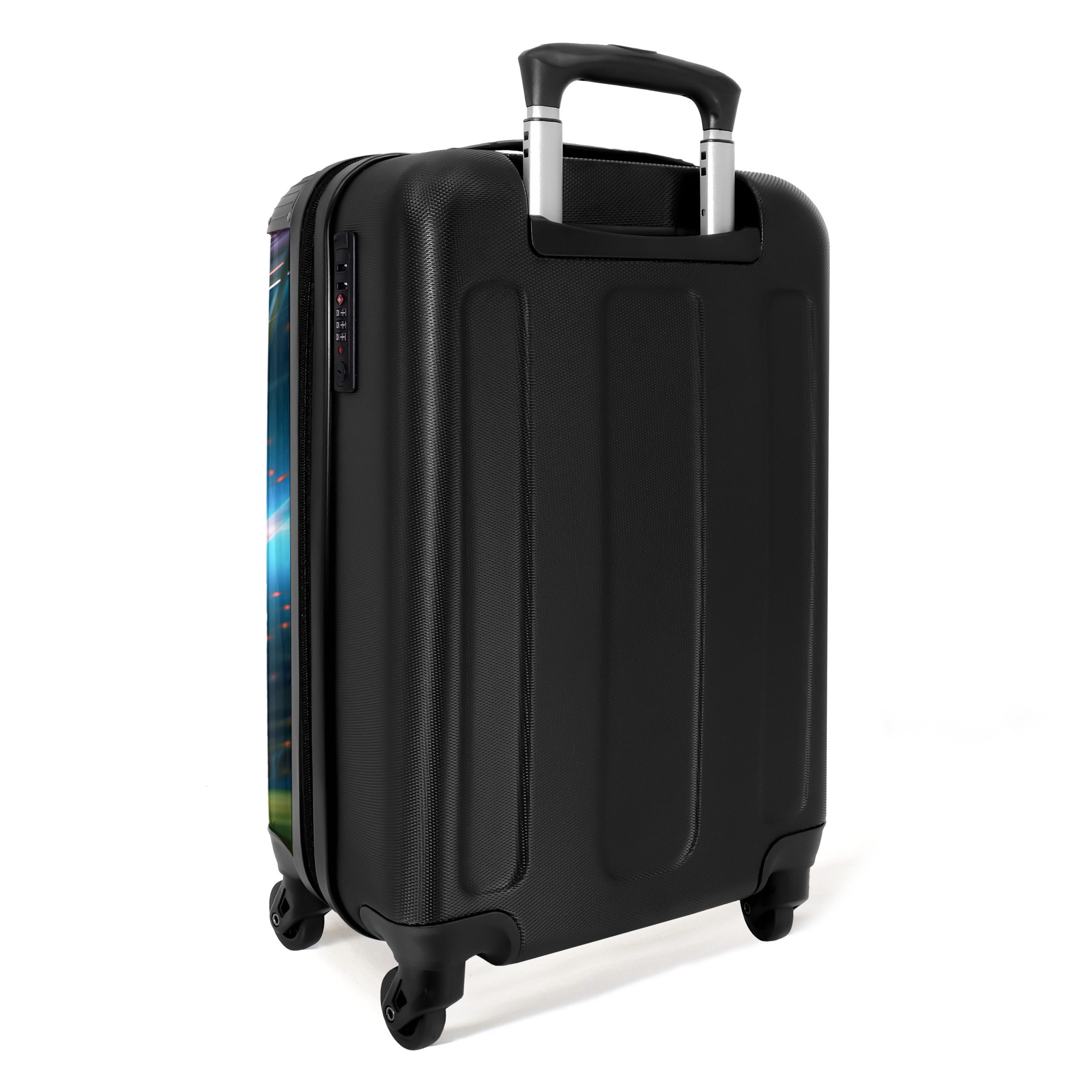 NoBoringSuitcases.com© Kinderkoffer Schwarzer und weißer Fußball trifft das Netz in einem Stadion 55x35x20, 4 Rollen, Kinder Koffer Klein, Trolley Handgepäck, Reisekoffer