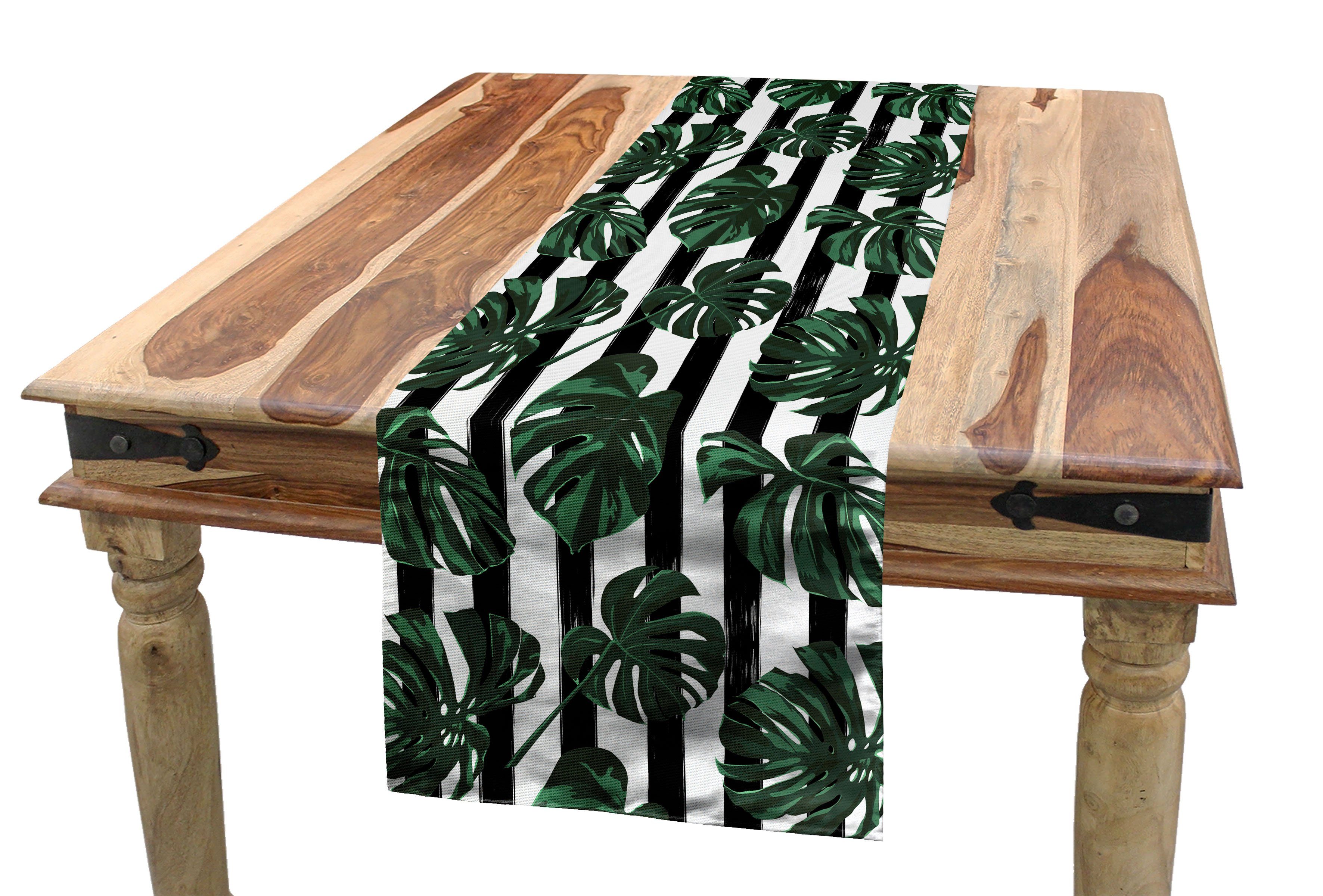 Abakuhaus Tischläufer Esszimmer Küche Rechteckiger Dekorativer Tischläufer, Dschungel-Laub Monstera auf Streifen