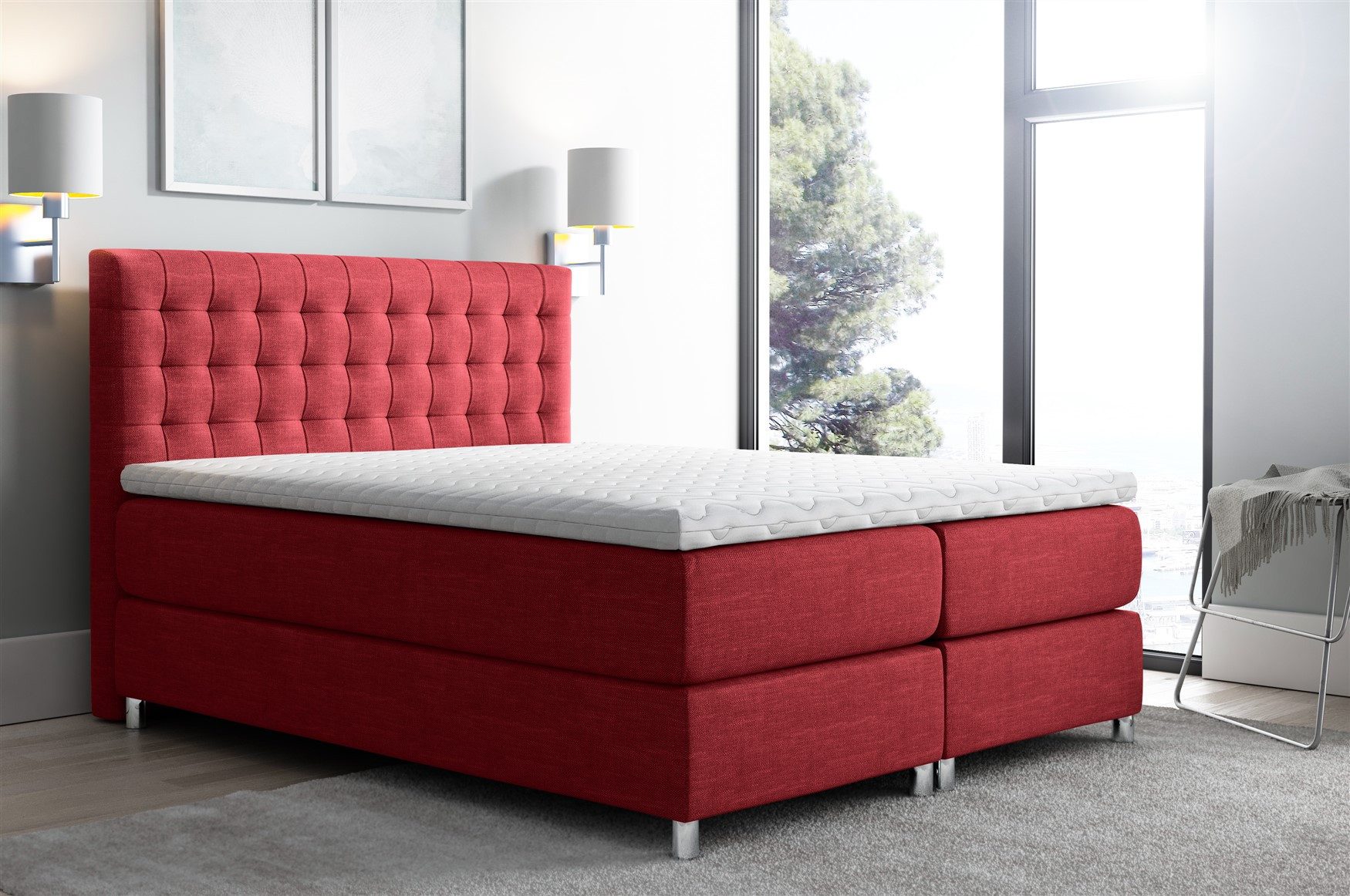 Fun Möbel Boxspringbett Schlafzimmerbett BAROS in Stoff inari (Gepolstertes Kopfteil, Taschenfederkernmatratze), inkl. Kaltschaumtopper