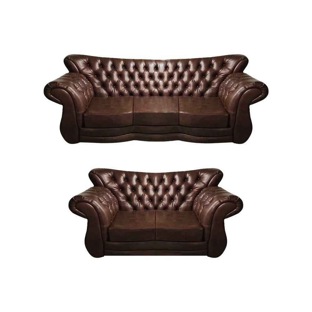 JVmoebel Chesterfield-Sofa Leder-Sofa in Braun mit Chesterfield-Design für das Wohnzimmer, 2 Teile, Made in Europa