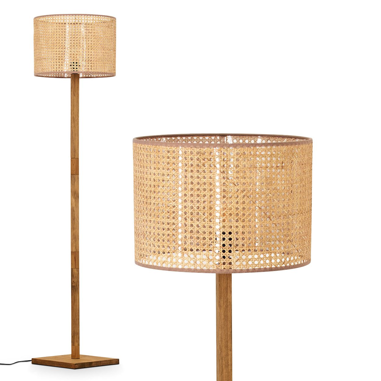 Stehlampe Boho-Style Stehlampe aus Holz/Wienergeflecht in Natur/Beige