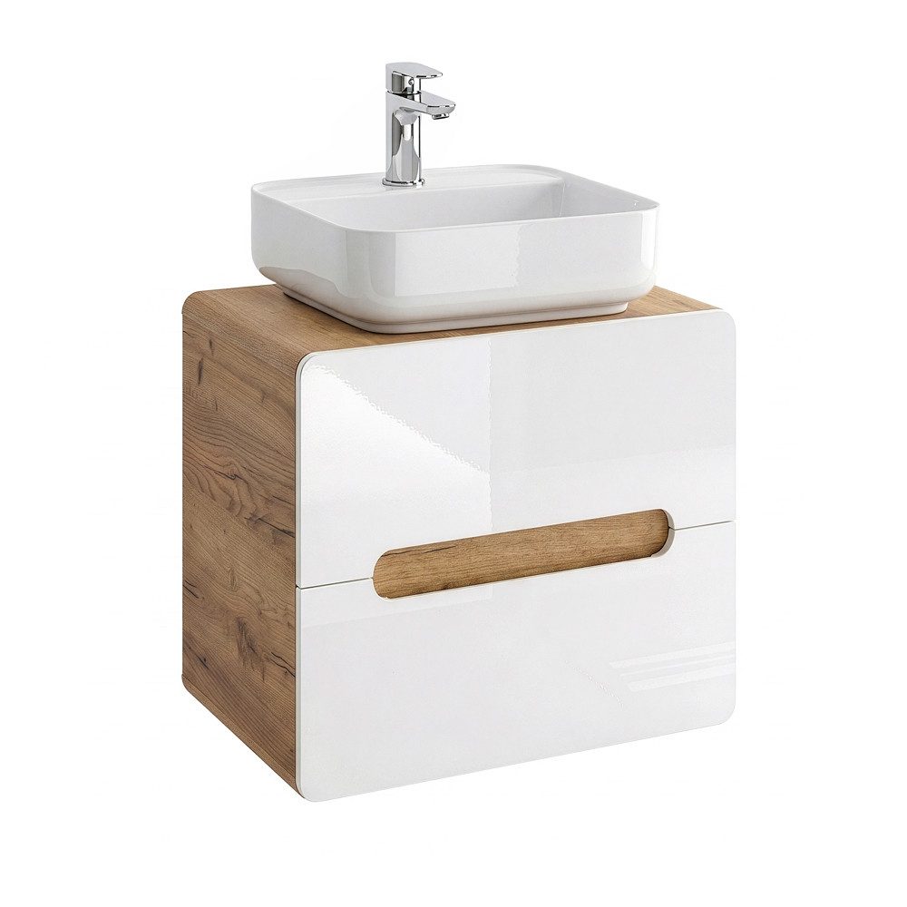 Lomadox Waschtisch LUTON-56, weiß mit Wotan Eiche Nb. 60/67/46 cm