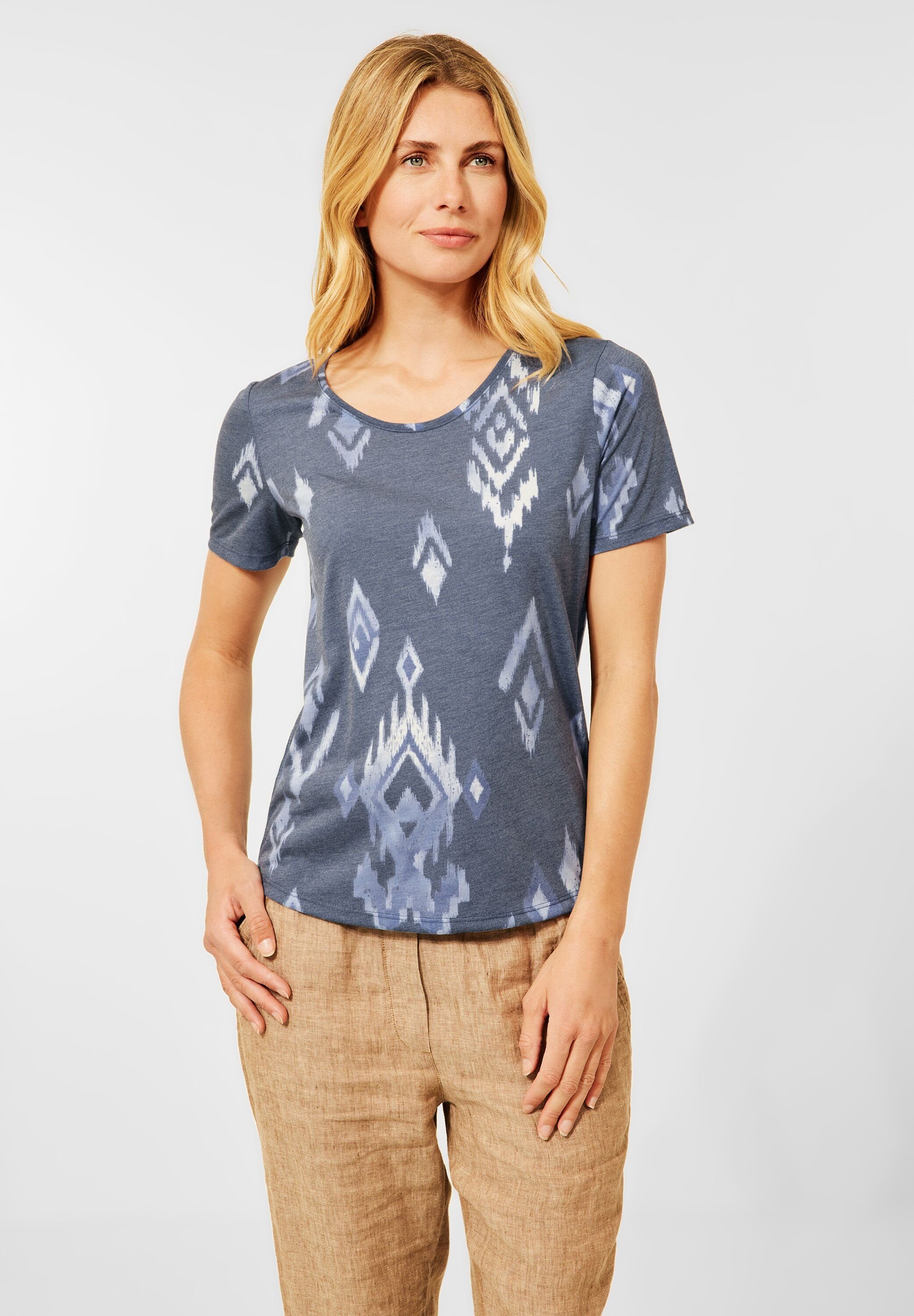 Cecil T-Shirt mit allover Print, Abgerundeter V-Ausschnitt