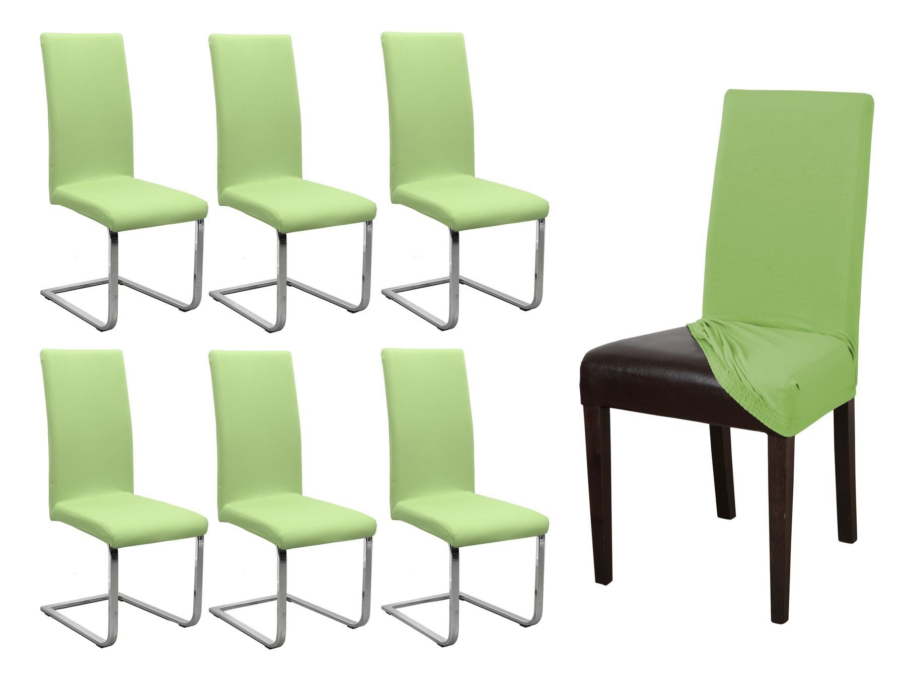 Beautex Stuhlhusse Stuhlhusse Jersey, 6er Set elastische Stretch Husse Baumwolle Elastic