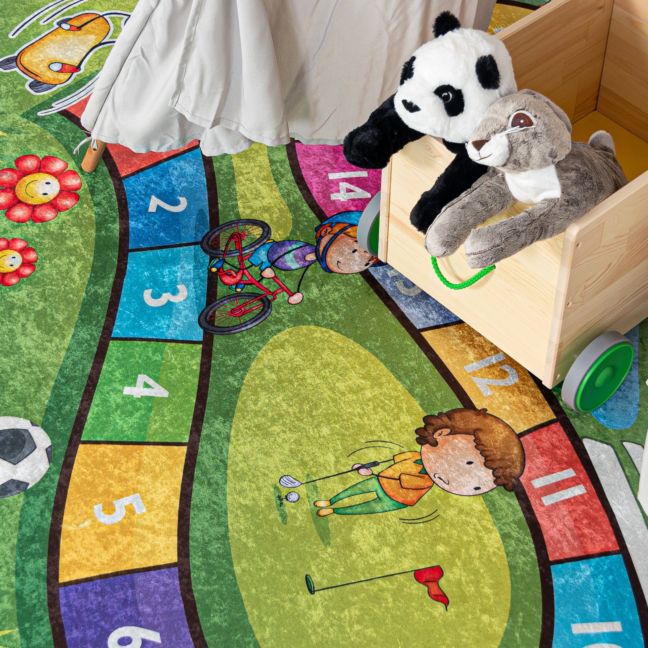 Mazovia Kinderteppich Kinderteppich Kinderzimmerteppich Hüpfspiel, 80 x 150 cm, Kurflor, Waschbar in Waschmaschine, Höhe 5 mm, Rutschfest