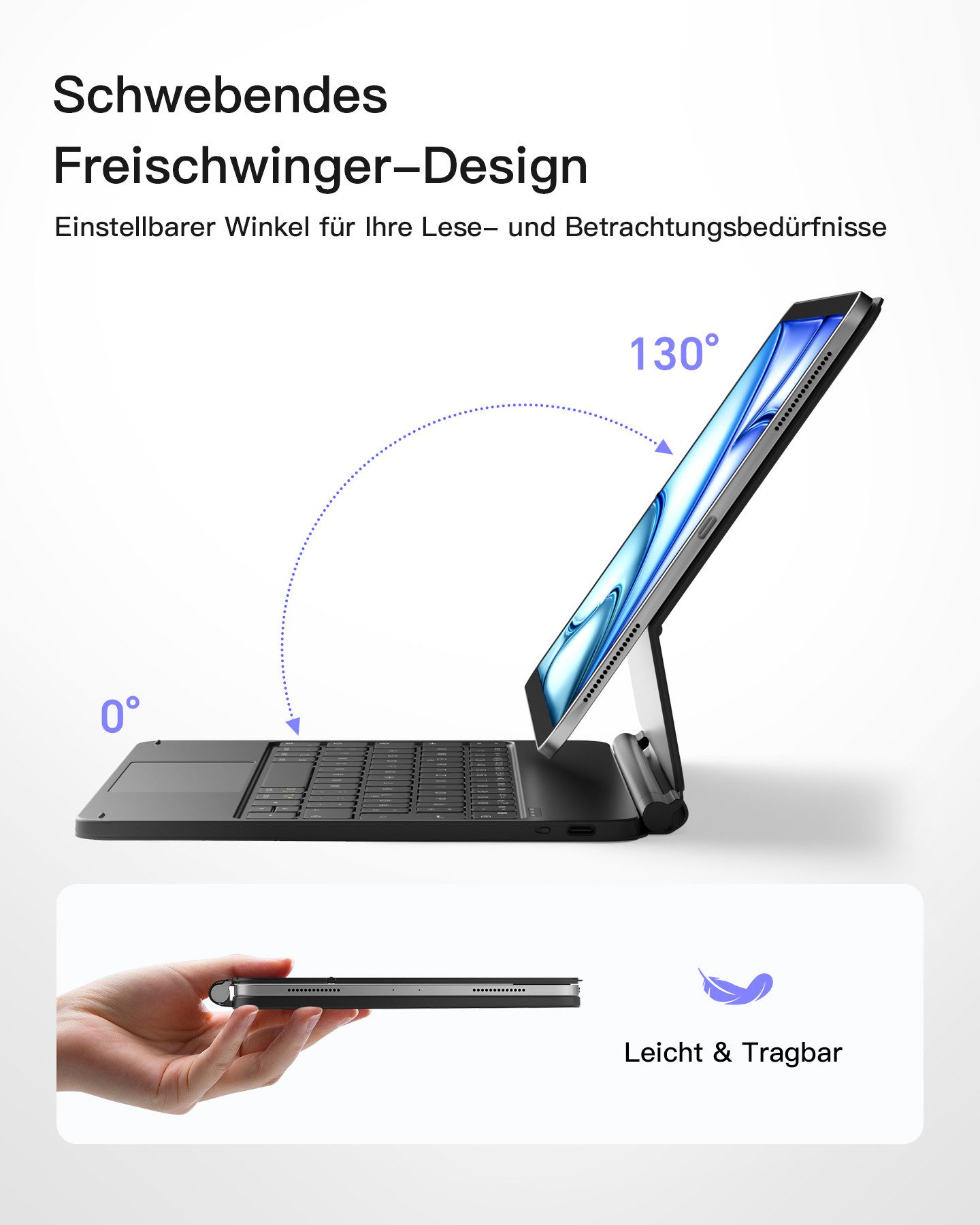 Inateck Magnetische Tastatur Hülle für 11'' iPad Air M4 M3 M2, iPad Pro 4/3/2 iPad-Tastatur (Magic keyboard, 7-Farbige Hintergrundbeleuchtung)