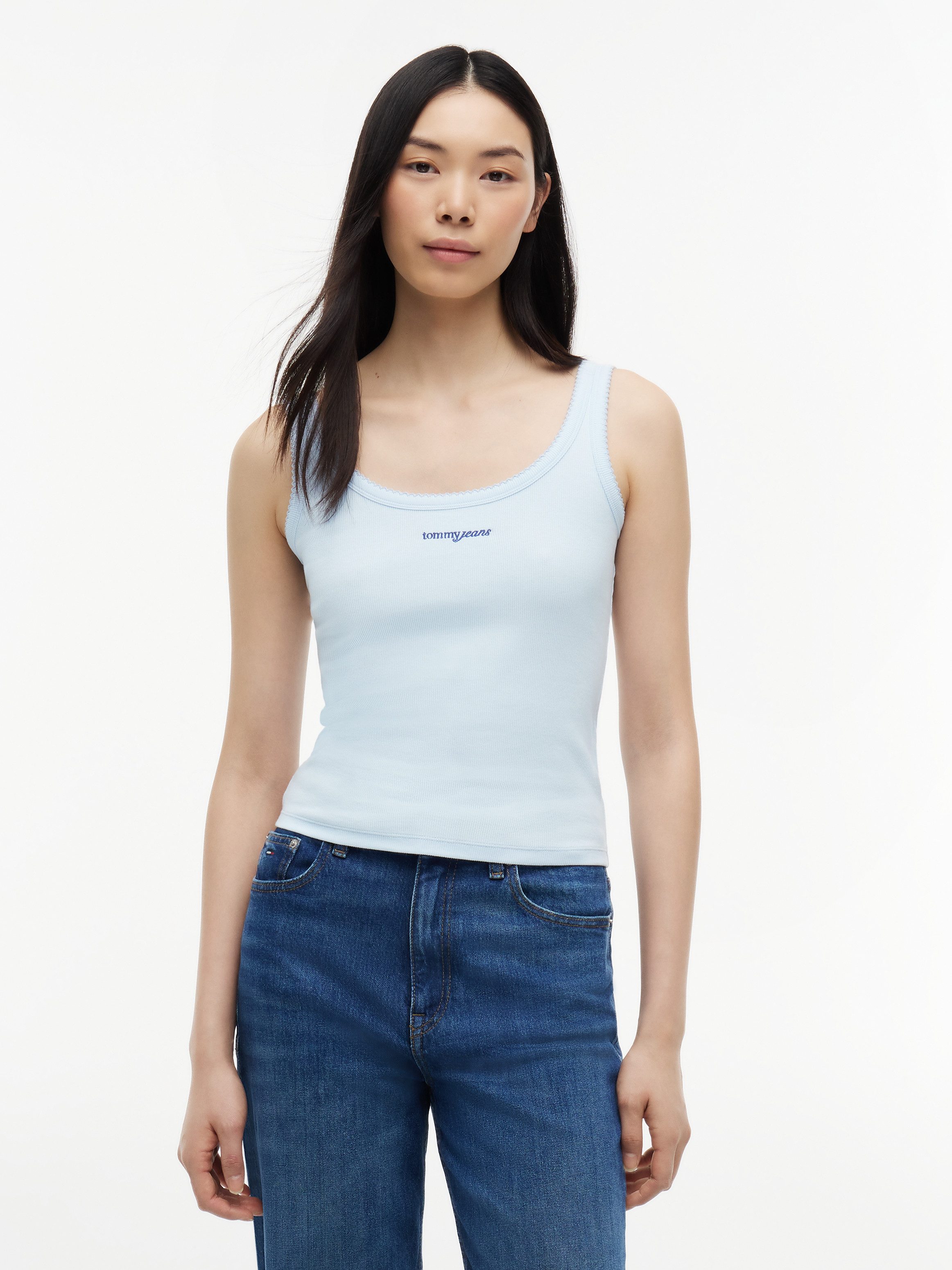 Tommy Jeans Trägertop TJW SLIM SCRIPT RIB TANK Baumwollmischung, slim fit, in gerippter Struktur, Logoschriftzug