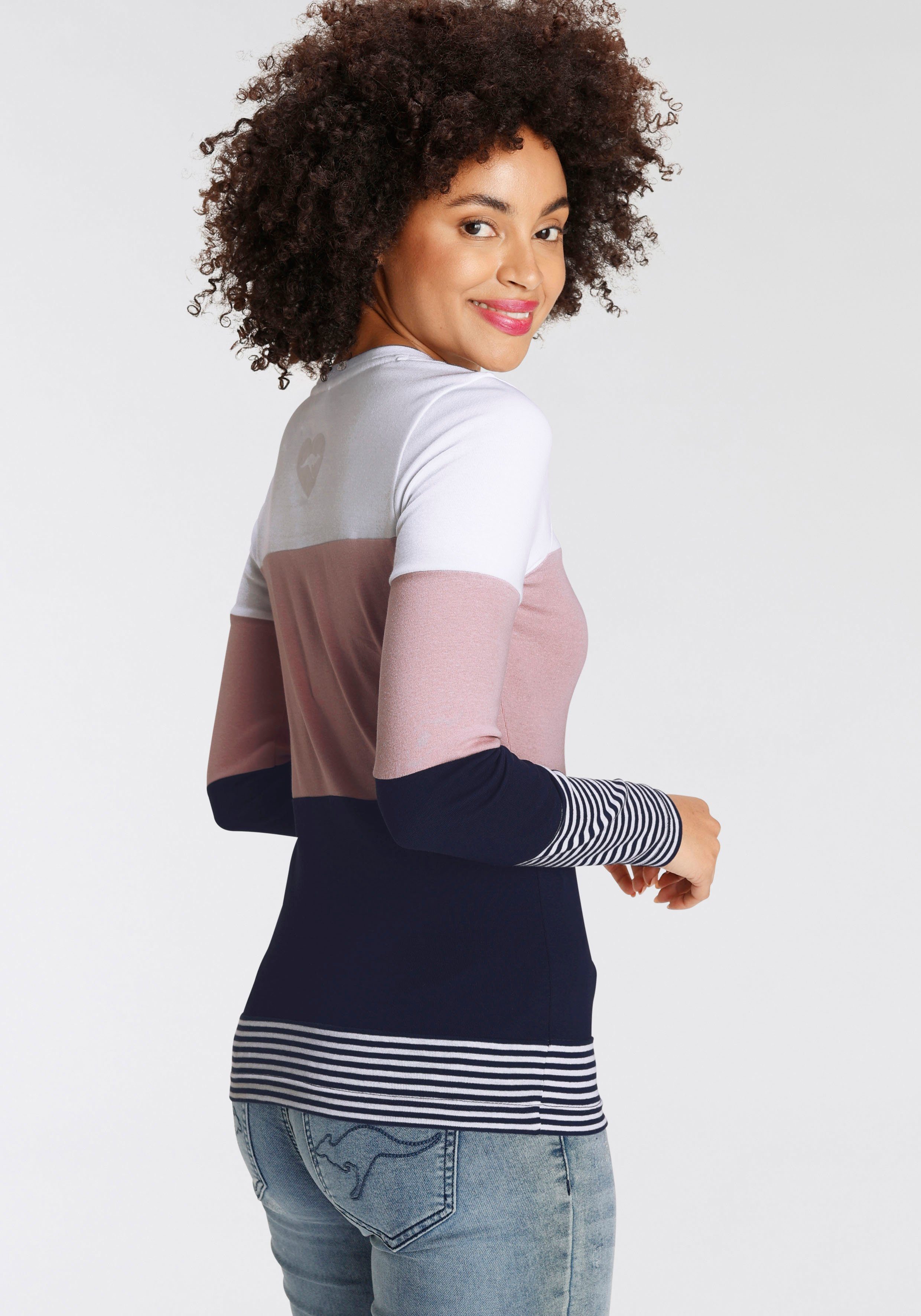 KangaROOS Longsleeve mit Langarm, figurbetonte Passform, Colourblocking-Optik