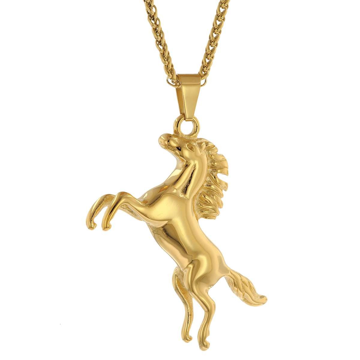 trendor Kette mit Anhänger 75886, für Herren Pferd Gold auf Edelstahl