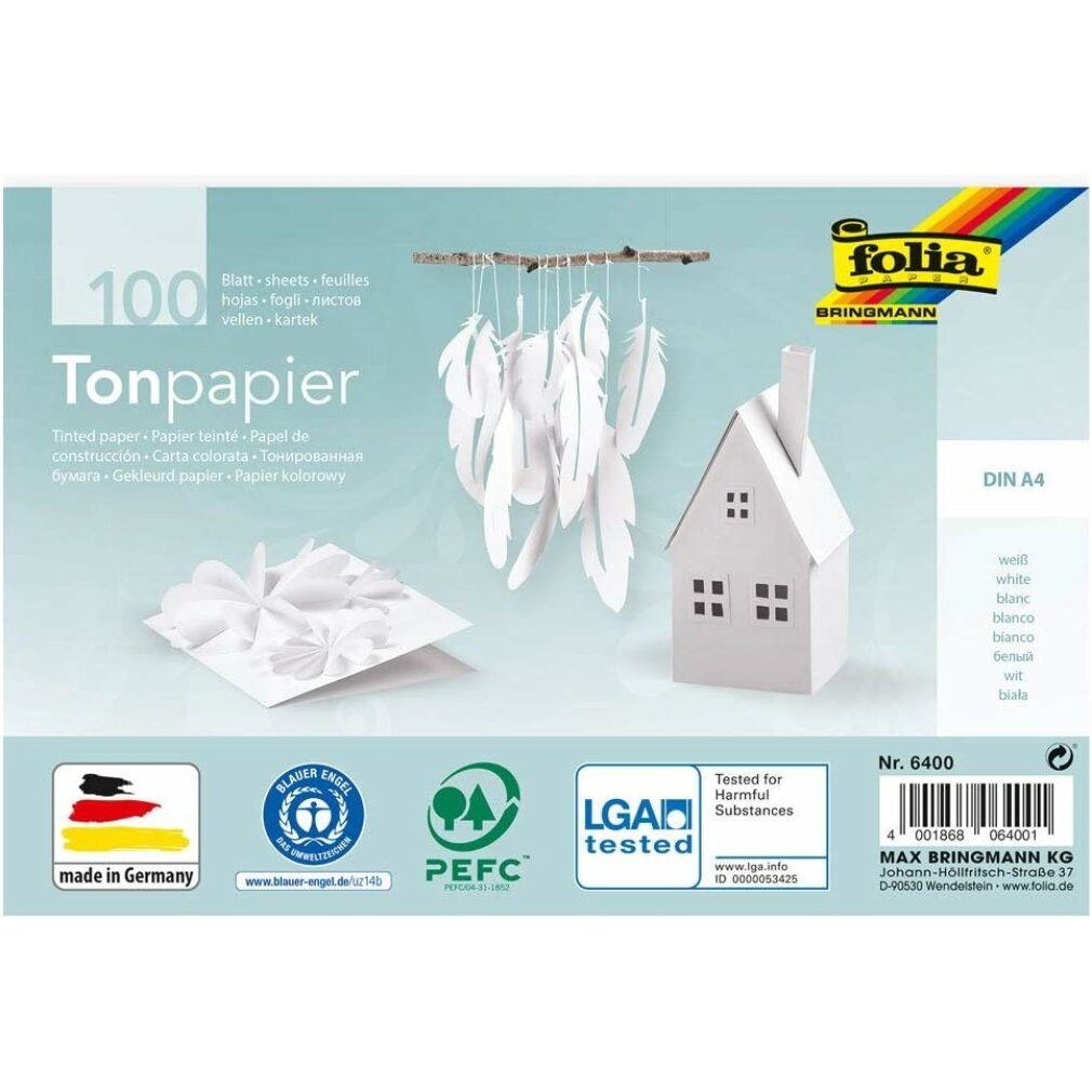 Bastelkartonpapier Tonpapier weiß 130,0 g/qm 100 Blatt
