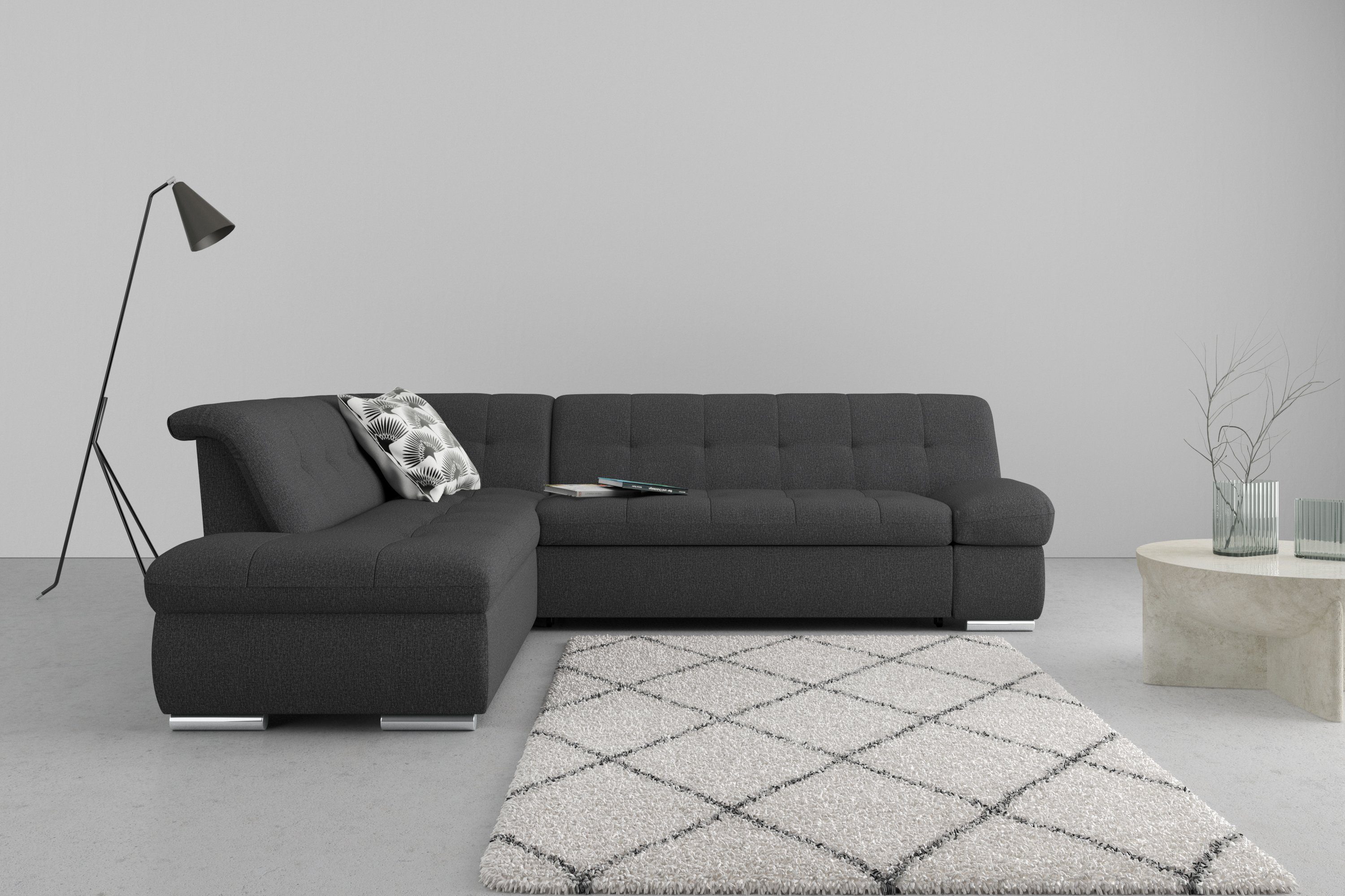 DOMO collection Ecksofa MONA 271x213 cm, modern und komfortabel, whlw. mit Bett- und Armlehnfunktion, L-Form