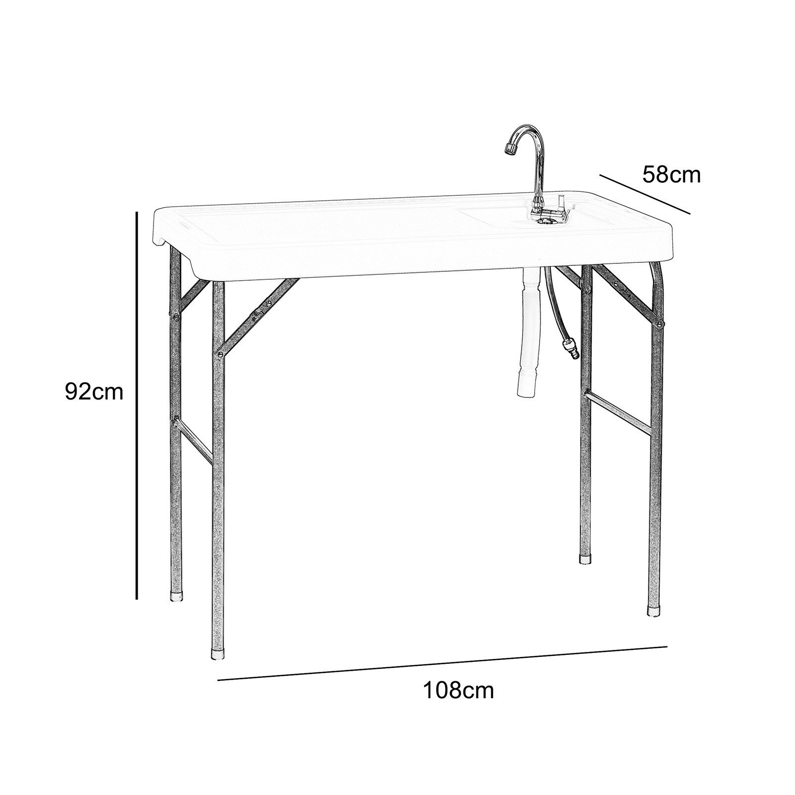 HTI-Living Campingtisch Fischreinigungstisch klappbarer Filetiertisch (Stück, 1-St., 1 Wasserhahnanschlussohr, 1 Galvanikwasserhahn, 1 Kanalisationsrohr), Campingspüle
