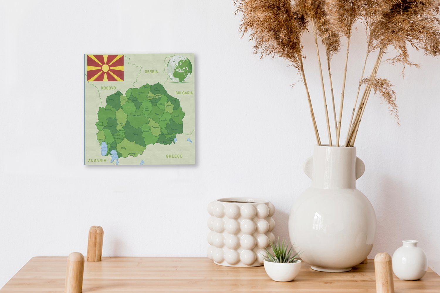 St), Schlafzimmer in Bilder Illustration (1 Nordmazedonien Grün für mit der Wohnzimmer Leinwandbild Flagge, Leinwand von OneMillionCanvasses®