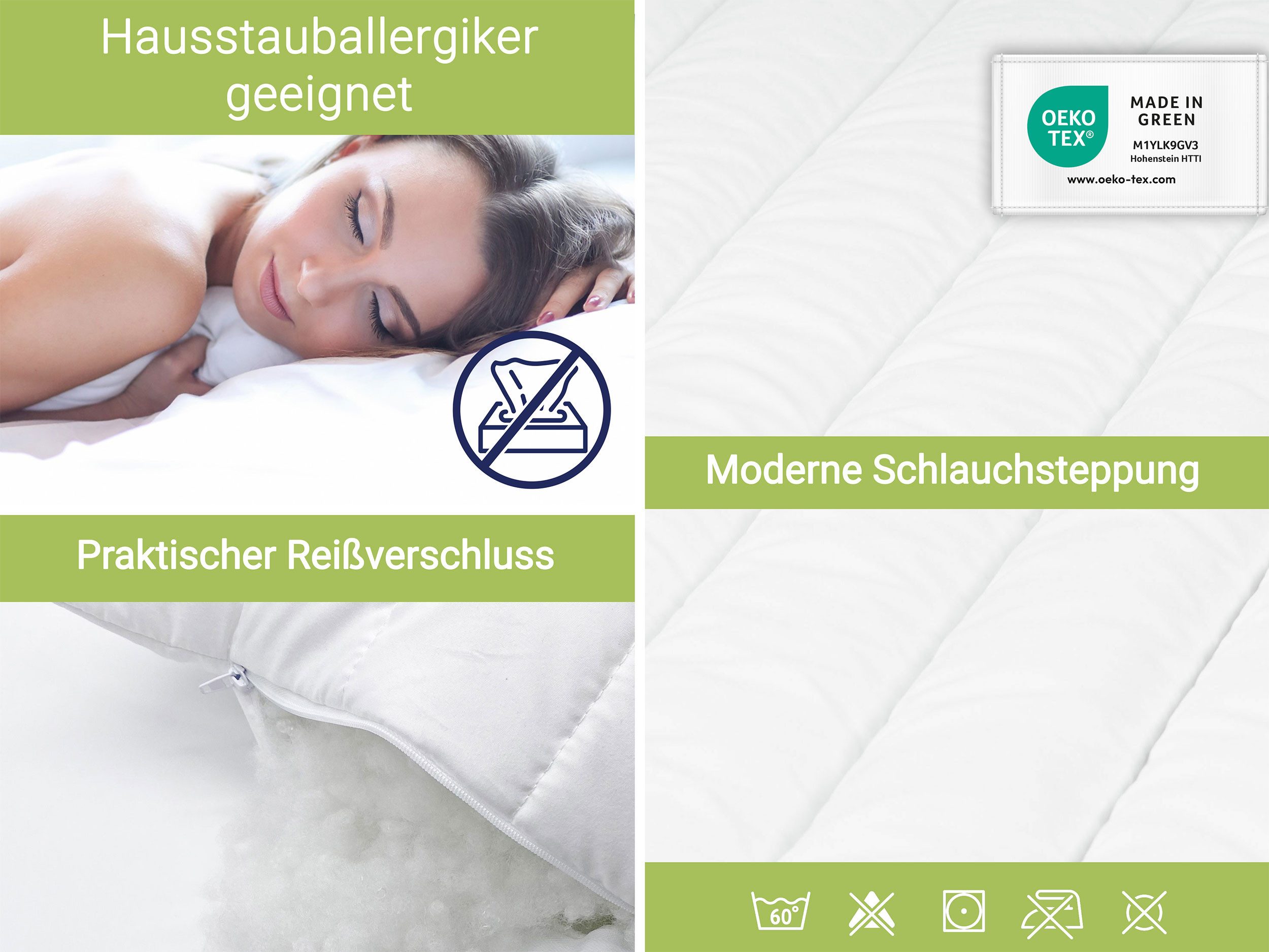 ZOLLNER Kopfkissen, Füllung: 100% Polyester, Bauch-, Seiten-, Rückenschläfer, 60 x 80 cm, 100% Polyester, allergikergeeignet