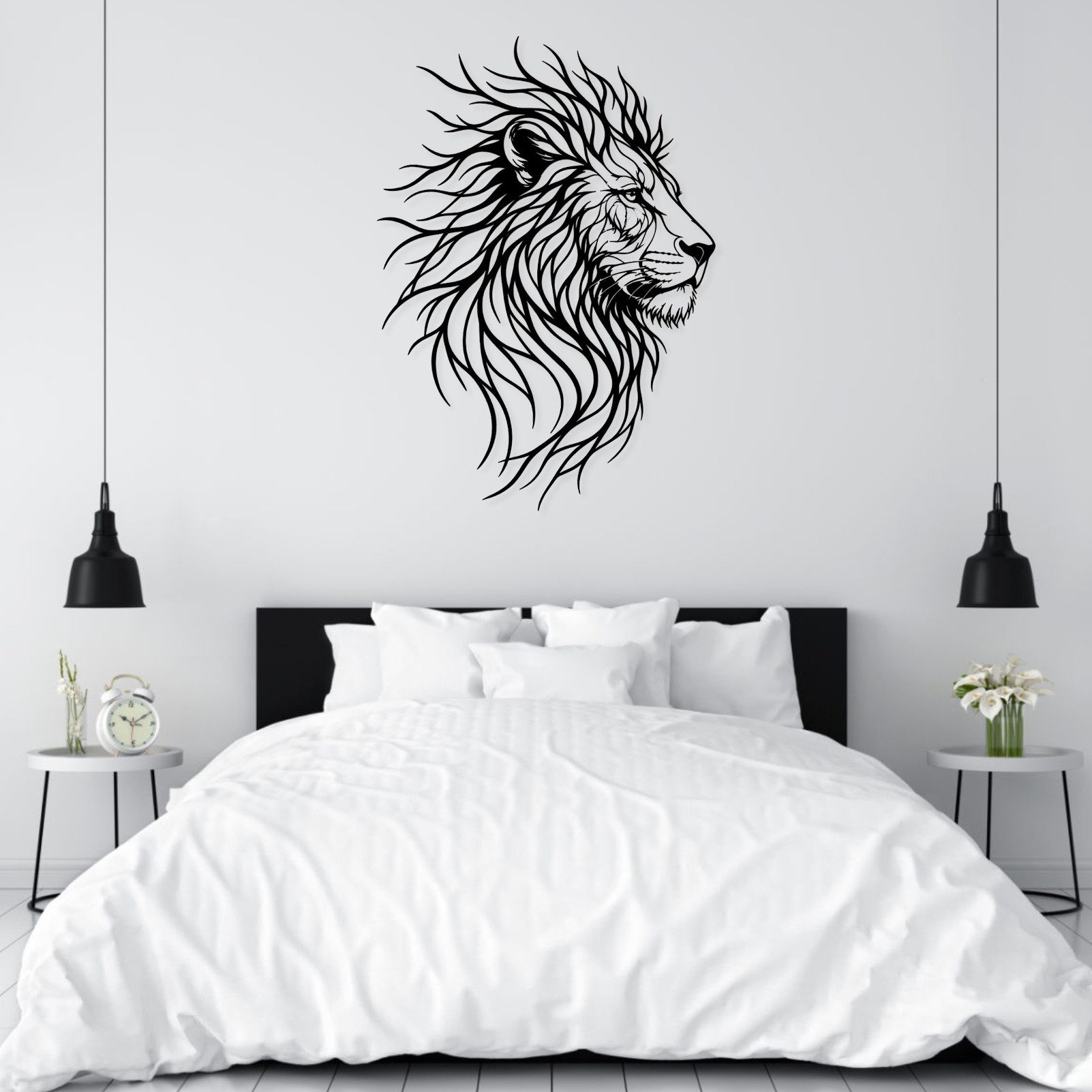 Jumpeak Wanddekoobjekt Metall Wandbild Löwe, im Profil,mit Mähne, Kunst mit dynamischen Linien, Metall, 3 Farben, 2 Größen, Wanddekoration für das Wohnzimmer,Kraft