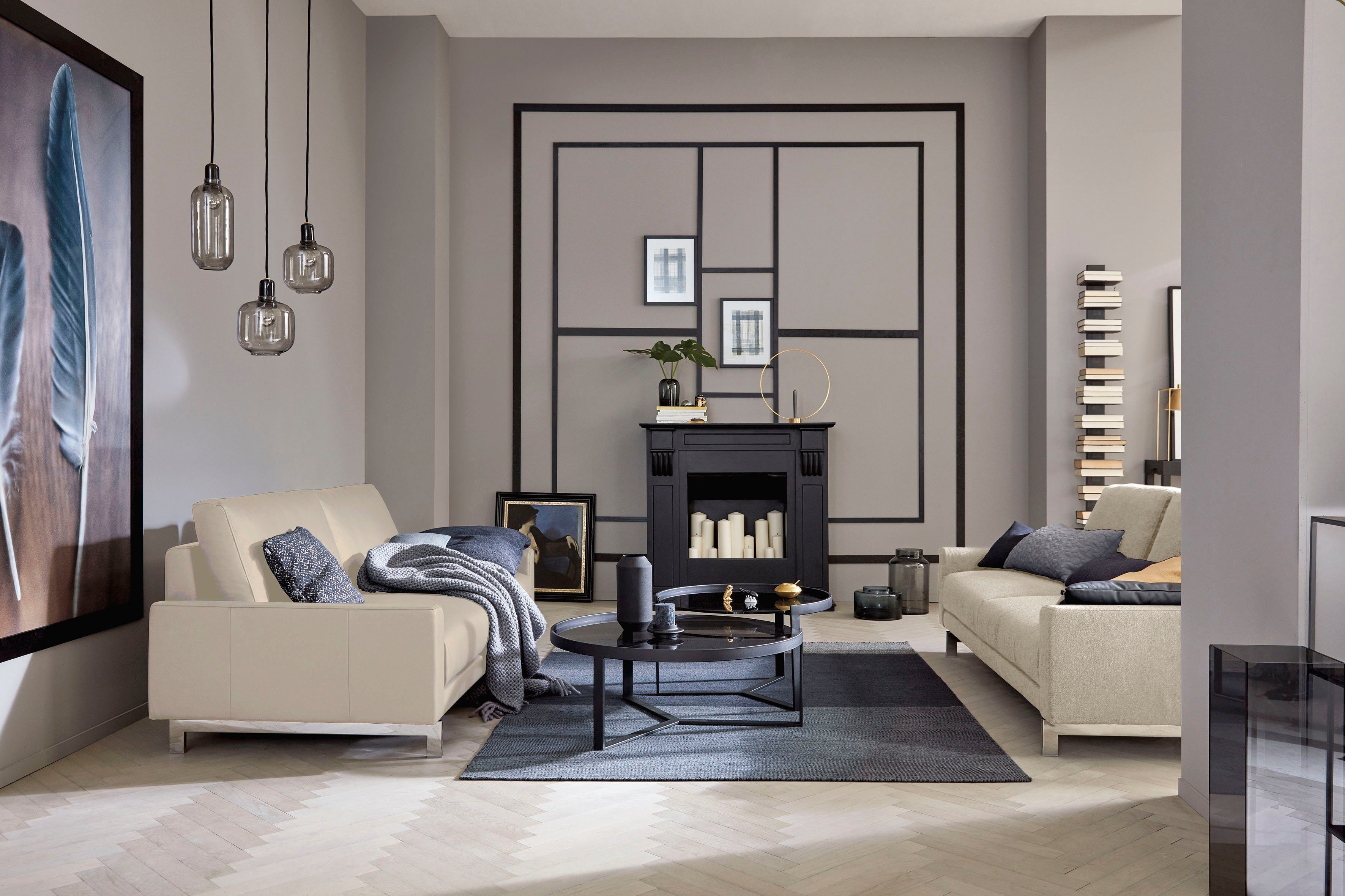 Creation BY ROLF BENZ 2,5-Sitzer CR.450, Designsofa, Loungesofa, Armlehne niedrig, Fuß chromfarben glänzend, Breite 184 cm