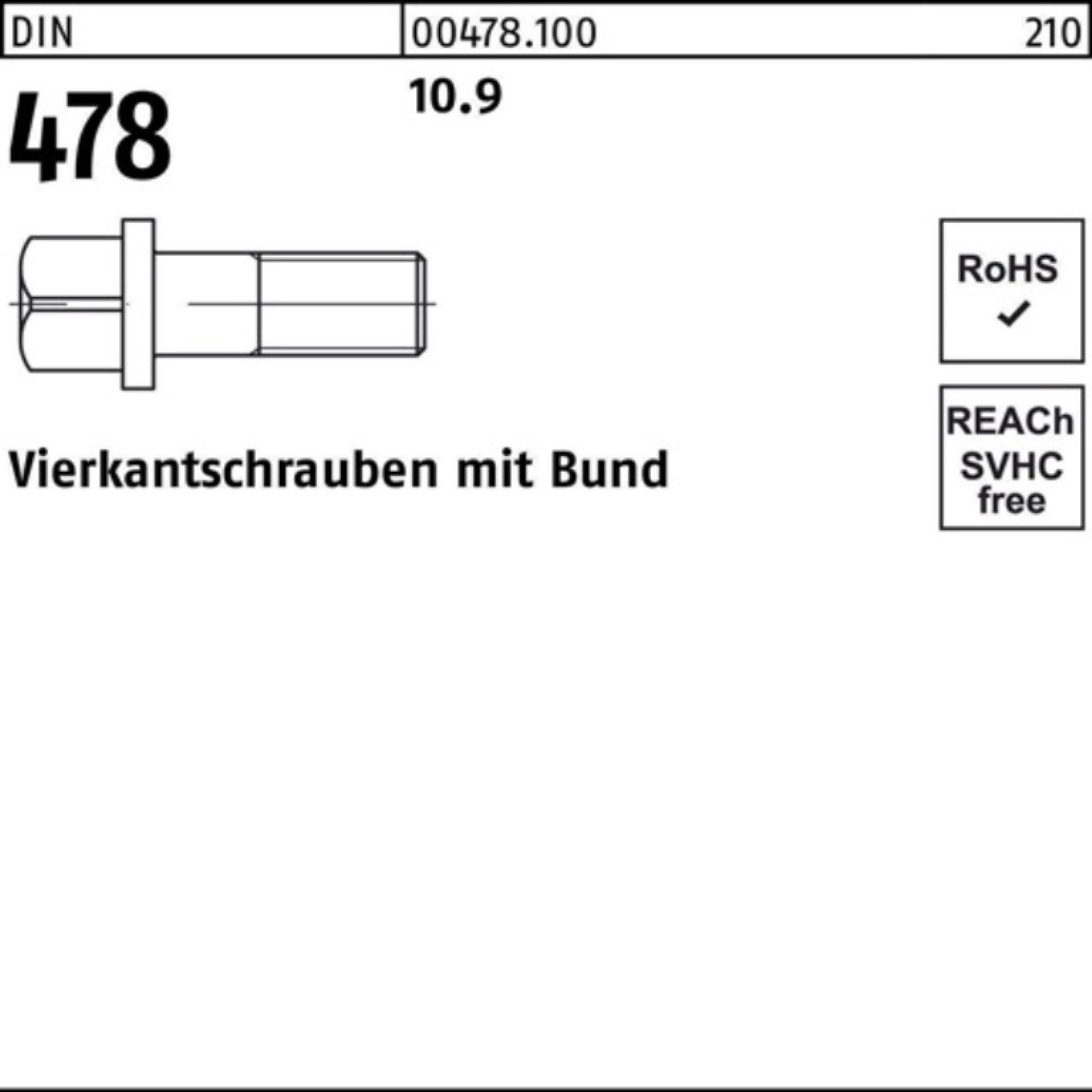 Reyher Schraube 100er Pack Vierkantschraube DIN 478 Bund M16x 60 10.9 10 Stück DIN 47