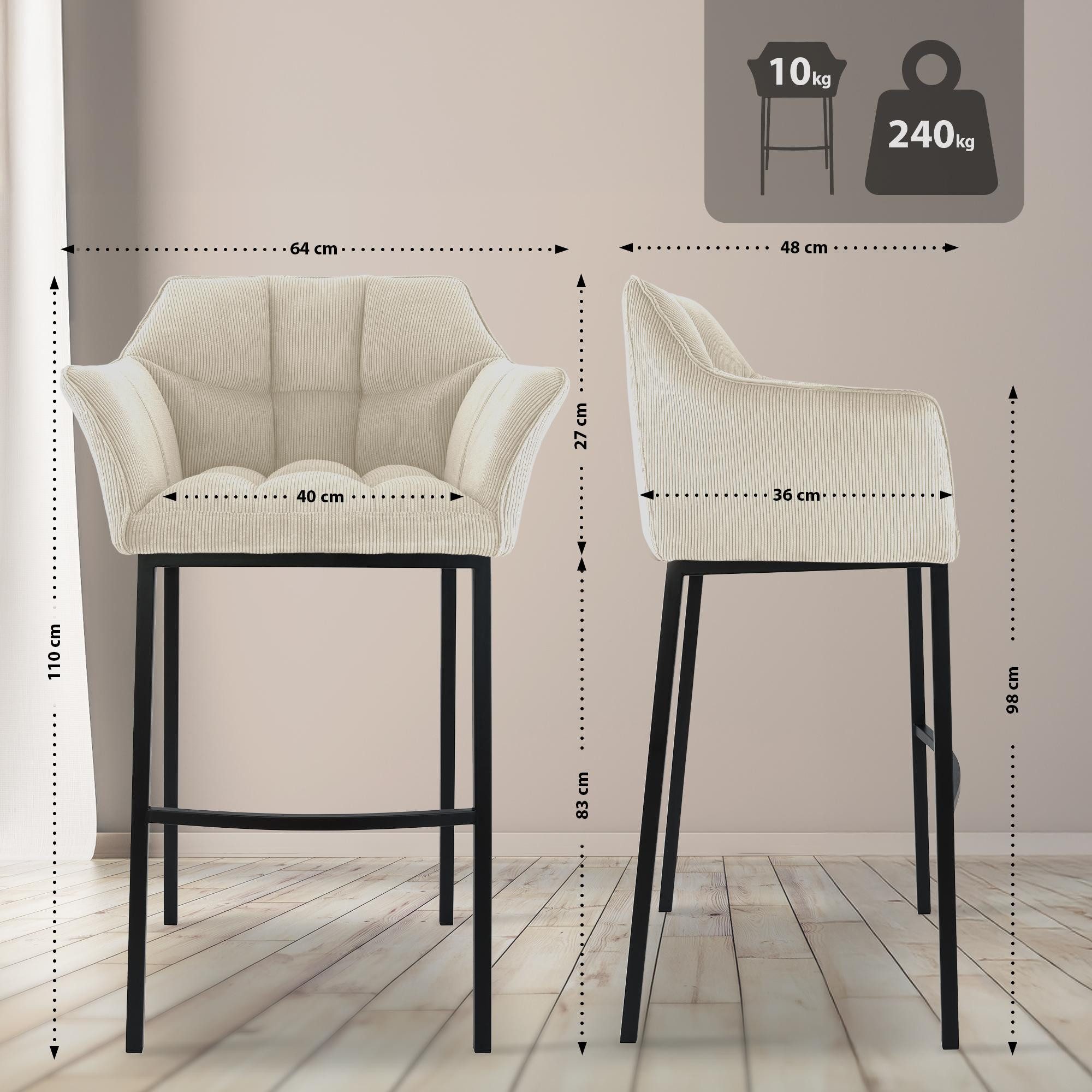 CLP Barhocker Damaso (1er, 1 St., 1er), mit Cordbezug, bis 240 kg belastbar