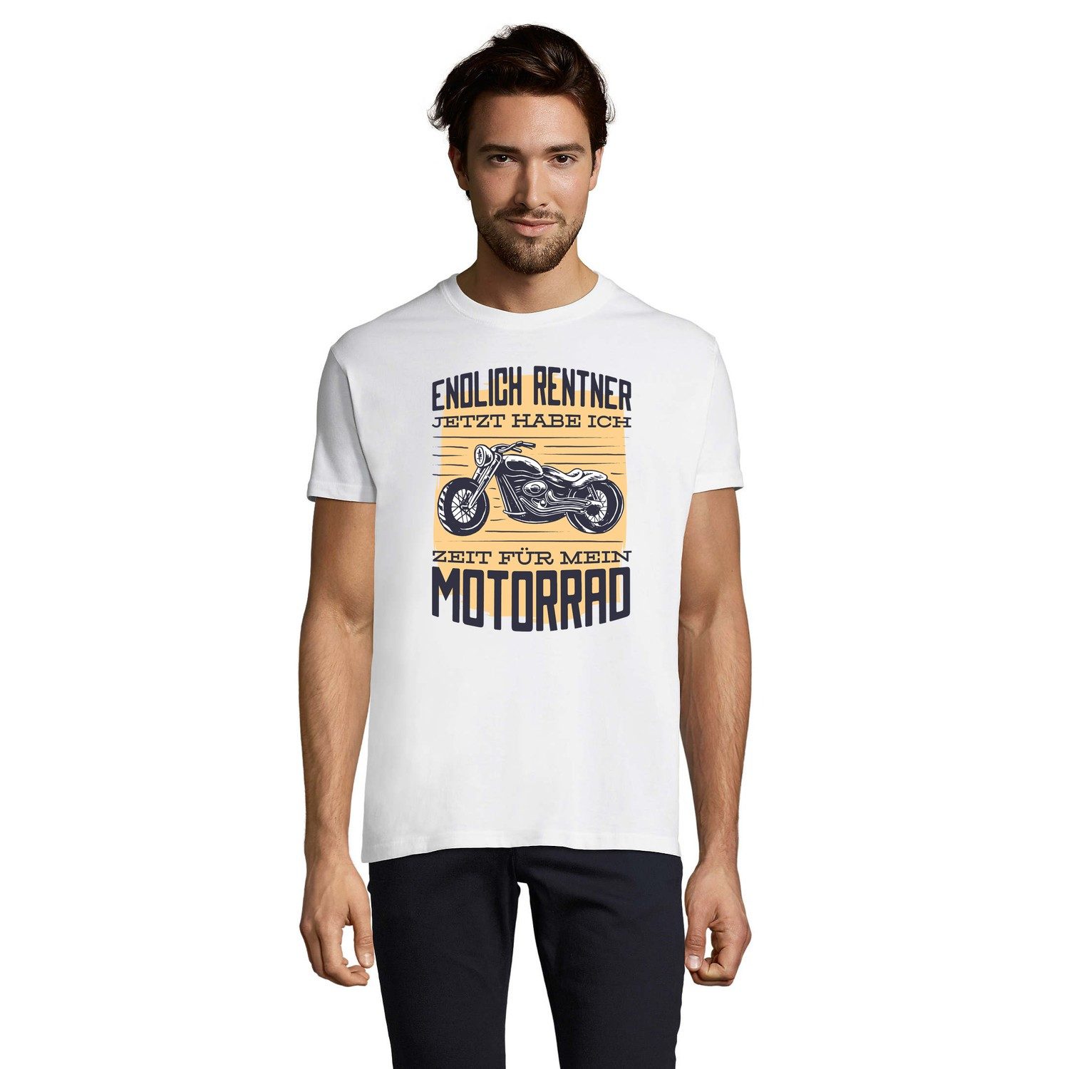 Blondie & Brownie T-Shirt Endlich Rentner Motorrad Shirt Biker Geschenk Ruhestand Chopper Herren (Einzelstück, Einzelartikel) Motorrad Rentner Shirt