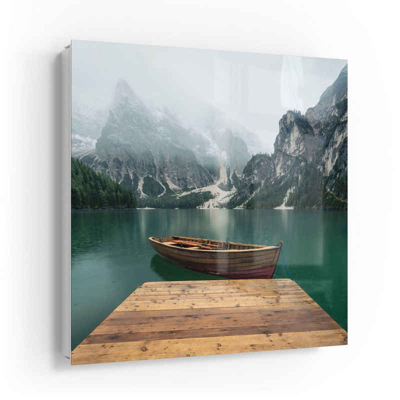 DEQORI Schlüsselkasten 'Bergsee und Bootsteg', Glas Schlüsselbox modern magnetisch beschreibbar