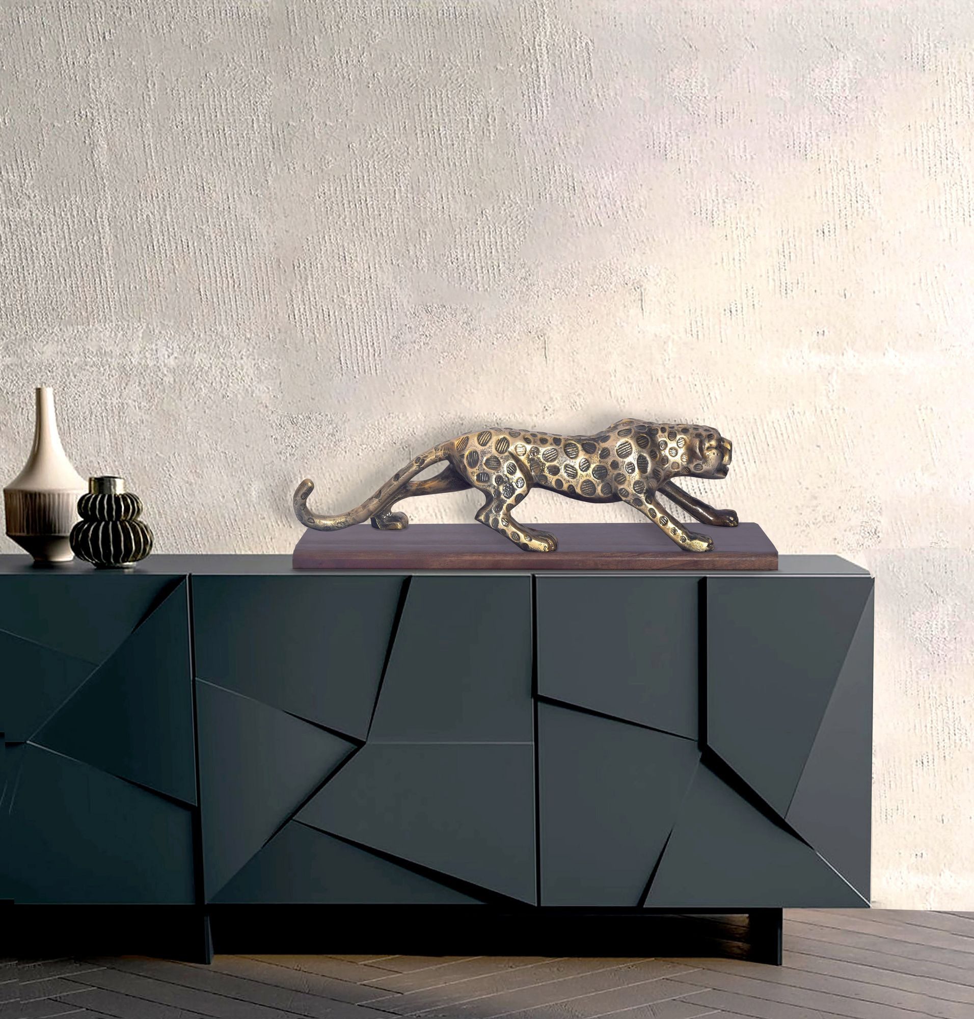 FINEBUY Dekofigur Deko Panther Wohndeko 63 cm Aluminium Gold Dekoration Mod günstig online kaufen