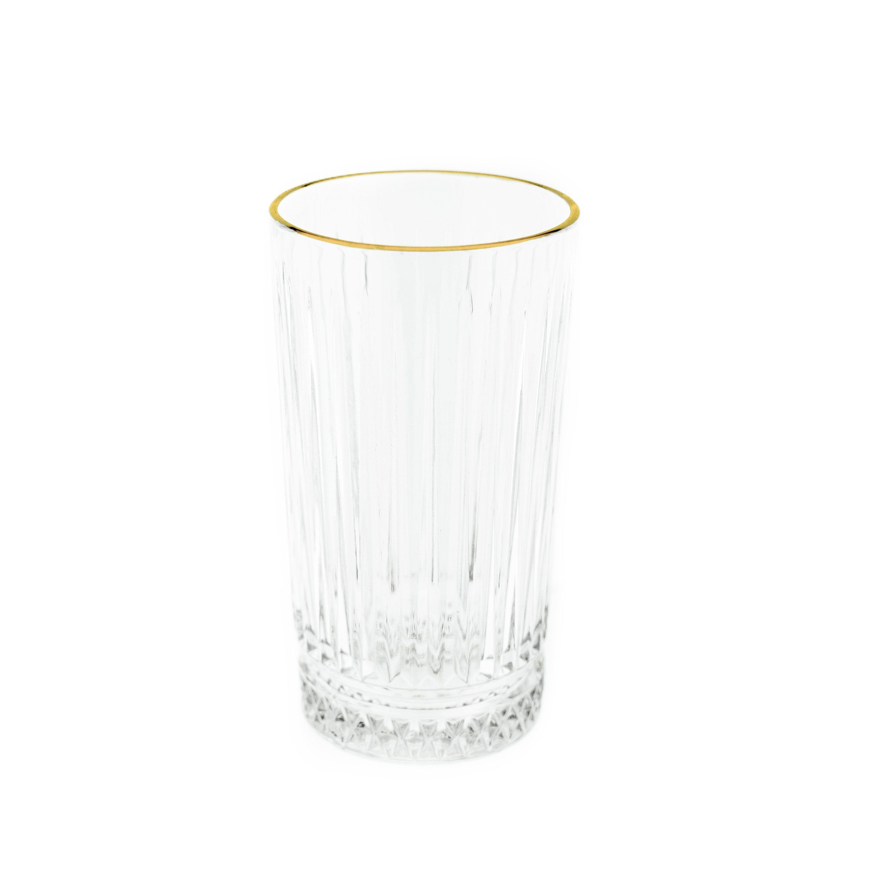 Almina Glas Elisa Trinkgläser-Set 6-teilig mit Goldumrandung Riffle Design 300 ml, 6-tlg.