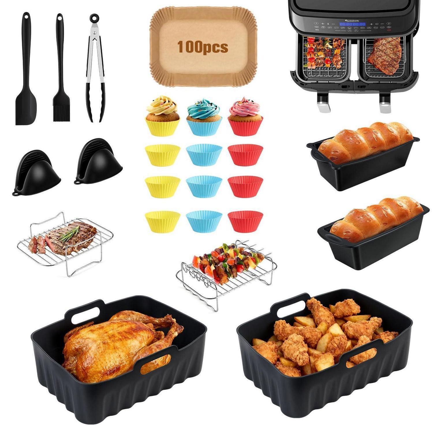LuxusKollektion Kochbesteck-Set Airfryer Zubehör 24tlg Dual Zone schwarz