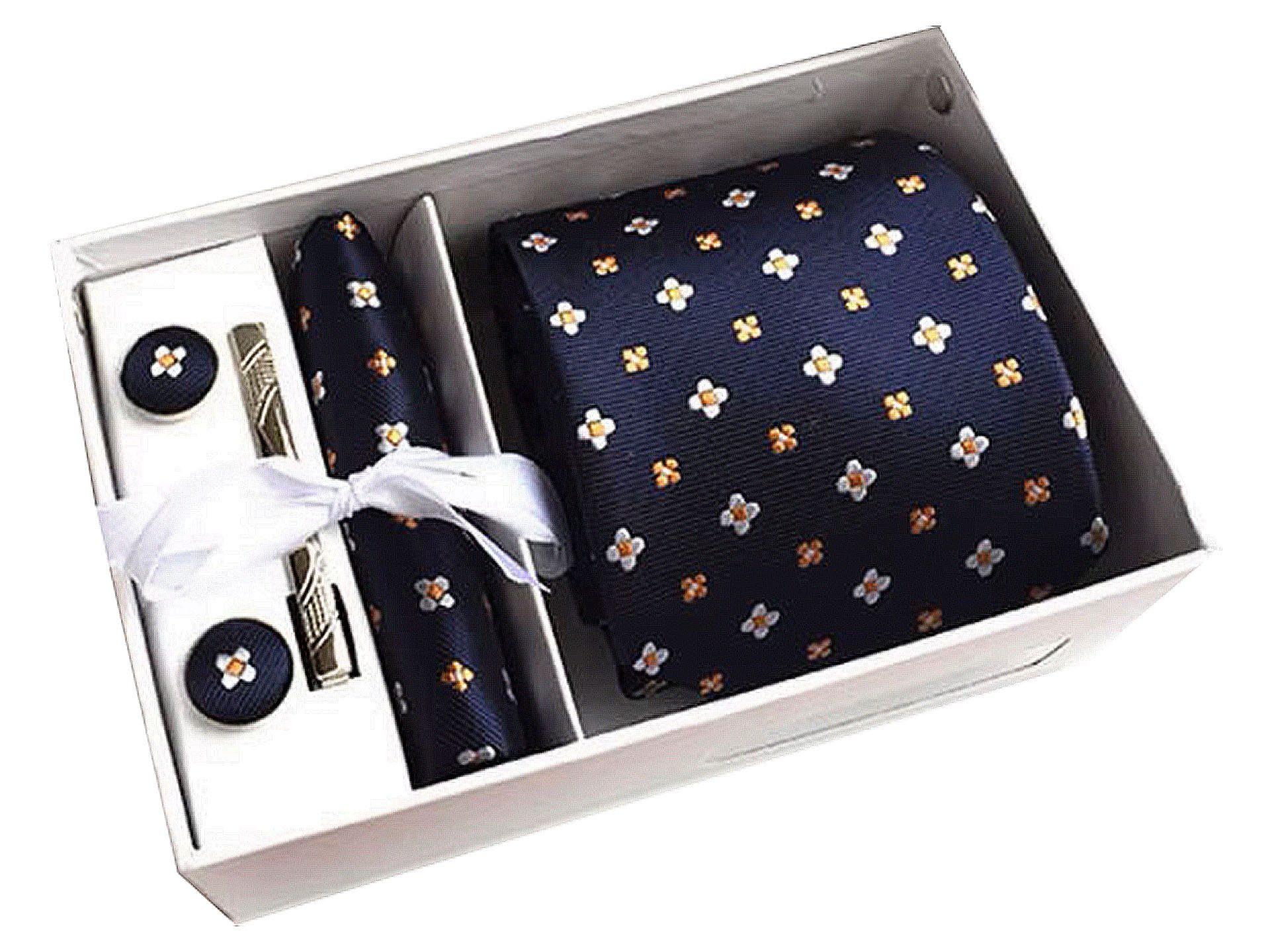 Moschen-Bayern Krawatte Seidenkrawatte Krawatte Herrenkrawatte 100% Seide 4-tlg. Geschenkbox Set-4tlg. - Krawatte + Einstecktuch + Manschettenknöpfe + Nadel