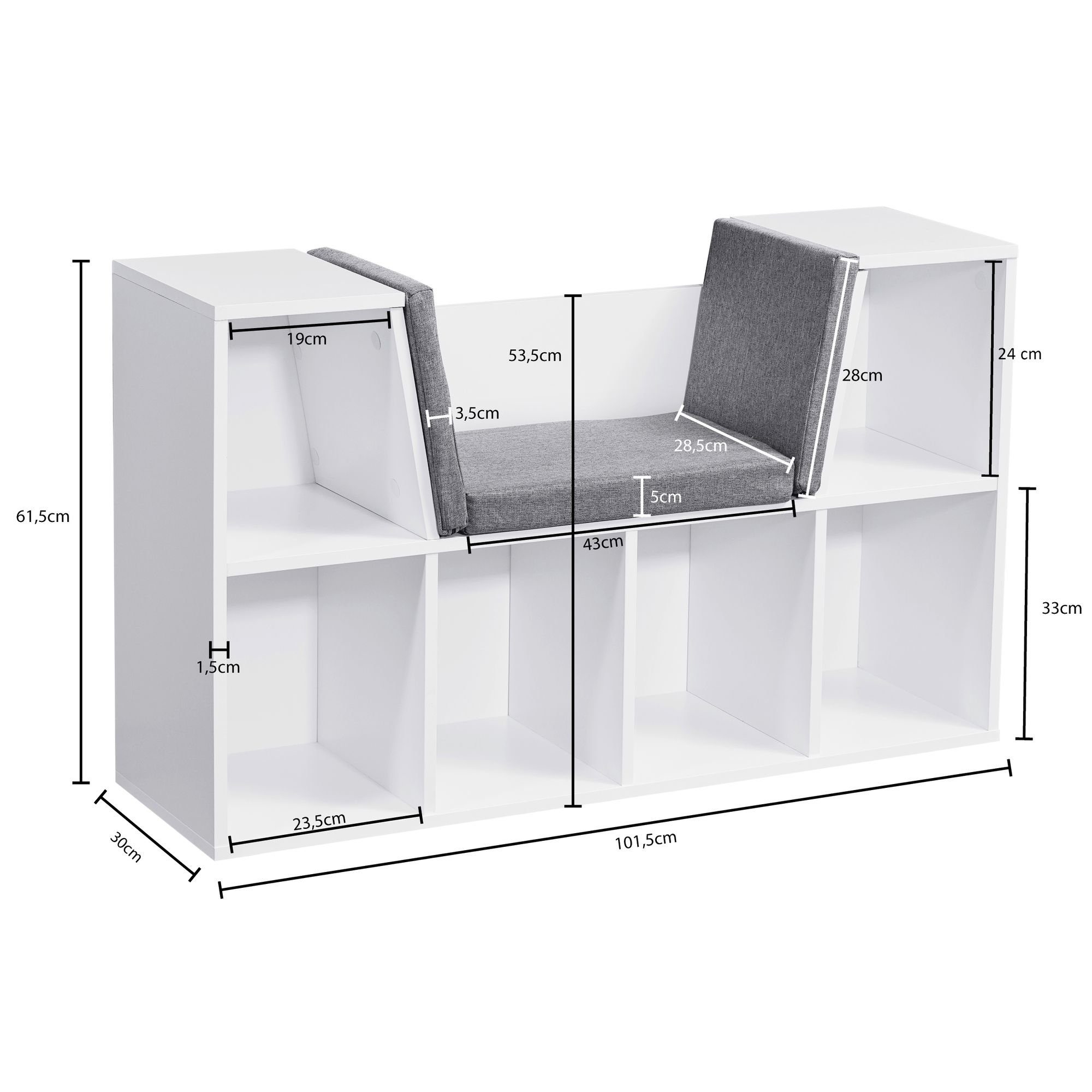1 Standregal Modernes Standregal Regal Sitzregal cm lovingHome® Sitzfläche Matt, Stück, Standregal mit Design 101,5x61,5x30 Weiß