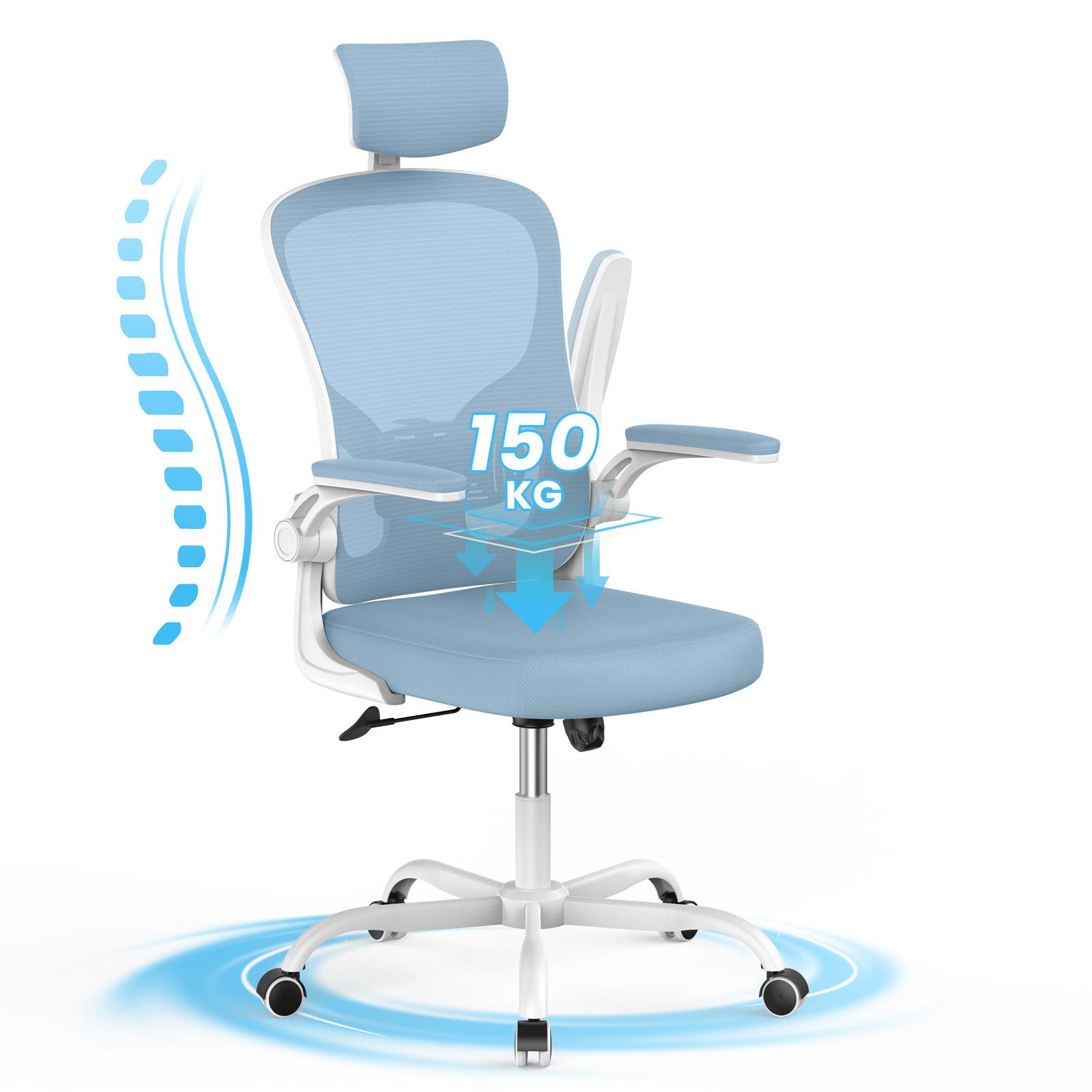 Gywowken Drehstuhl - Ergonomisch Bürostuhl - Schreibtischstuhl mit 120° Wippfunktion, - Verstellbare Kopfstütze - Armstütze und Höhen - Bis 150kg