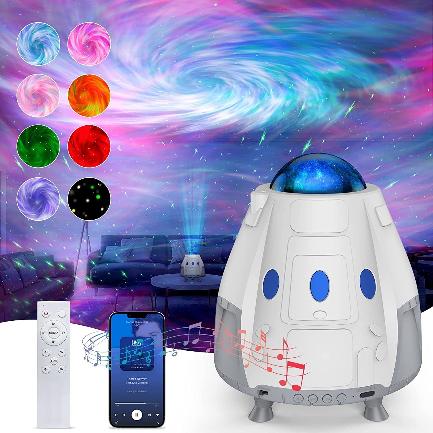 ASLENY Projektionslampe LED Sternenhimmel Projektor Galaxy Light mit  Fernbedienung, Timer, Projektor mit Musikspieler, Bluetooth-Lautsprecher