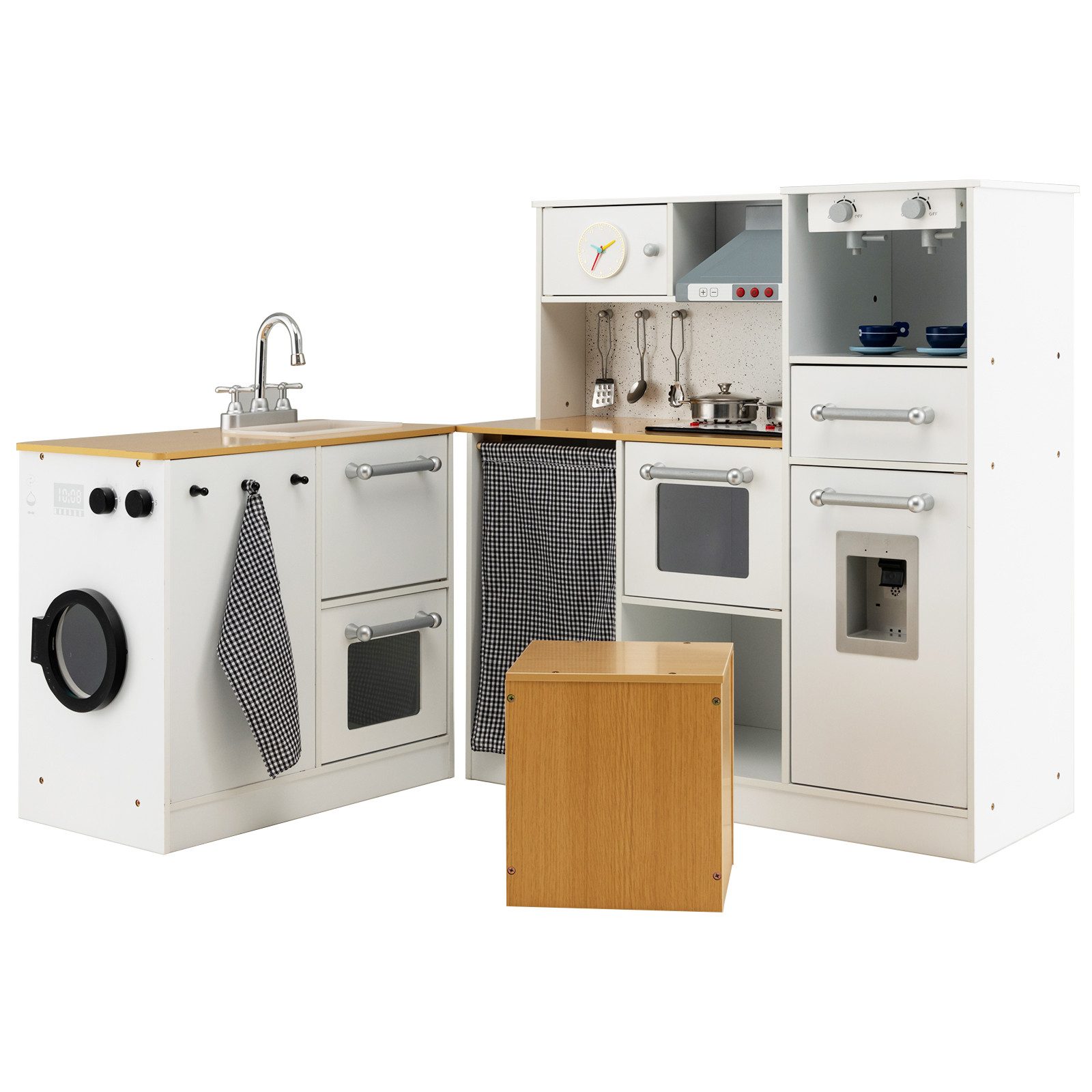 COSTWAY Spielküche Kinderküche holz, aus Holz, inkl. Hocker und Spielzubehö günstig online kaufen