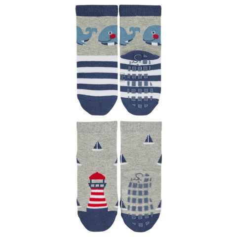 Sterntaler® ABS-Socken ABS-Söckchen Wal + Leuchtturm, 2er-Pack (2-Paar) Rutschesocken - ABS-Socken Gummi - Stoppersocken Kinder mit Anti-Rutsch-Noppen in Marine oder Blau - Kindersocken für Jungen und Mädchen mit Anti-Rutsch-Sohle und Motiven Wal und Leuchtturm