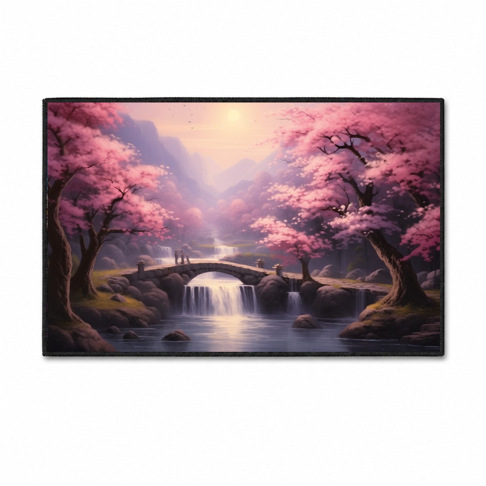 Jumpeak Teppich Japanische Kirschblüten Landschaft Teppich, teppich waschbar, Rechteckig, Höhe: 5 mm, länglicher teppich,Kunstkaschmir, teppich pflegeleicht, große teppiche