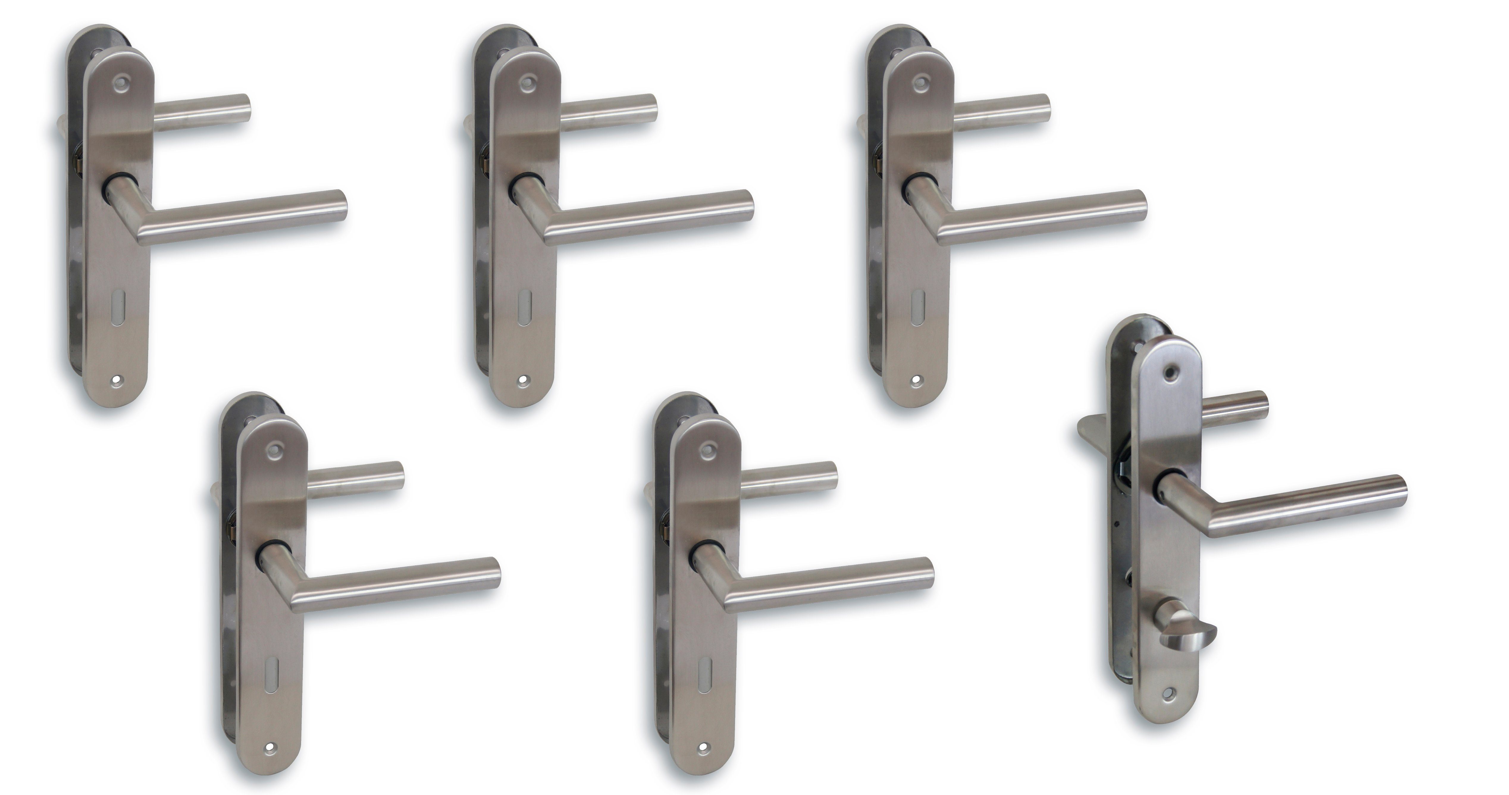 Alpertec Türbeschlag Langschildgarnitur für 5 Zimmertüren und 1 Bad-WC-Tür (Set, 6 St., Spar-Set), Edelstahl satiniert
