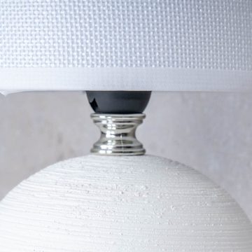 Levandeo® Nachttischlampe, Tischlampe Keramik H26cm Weiß Rund Licht Lampe Nachtlampe Shabby