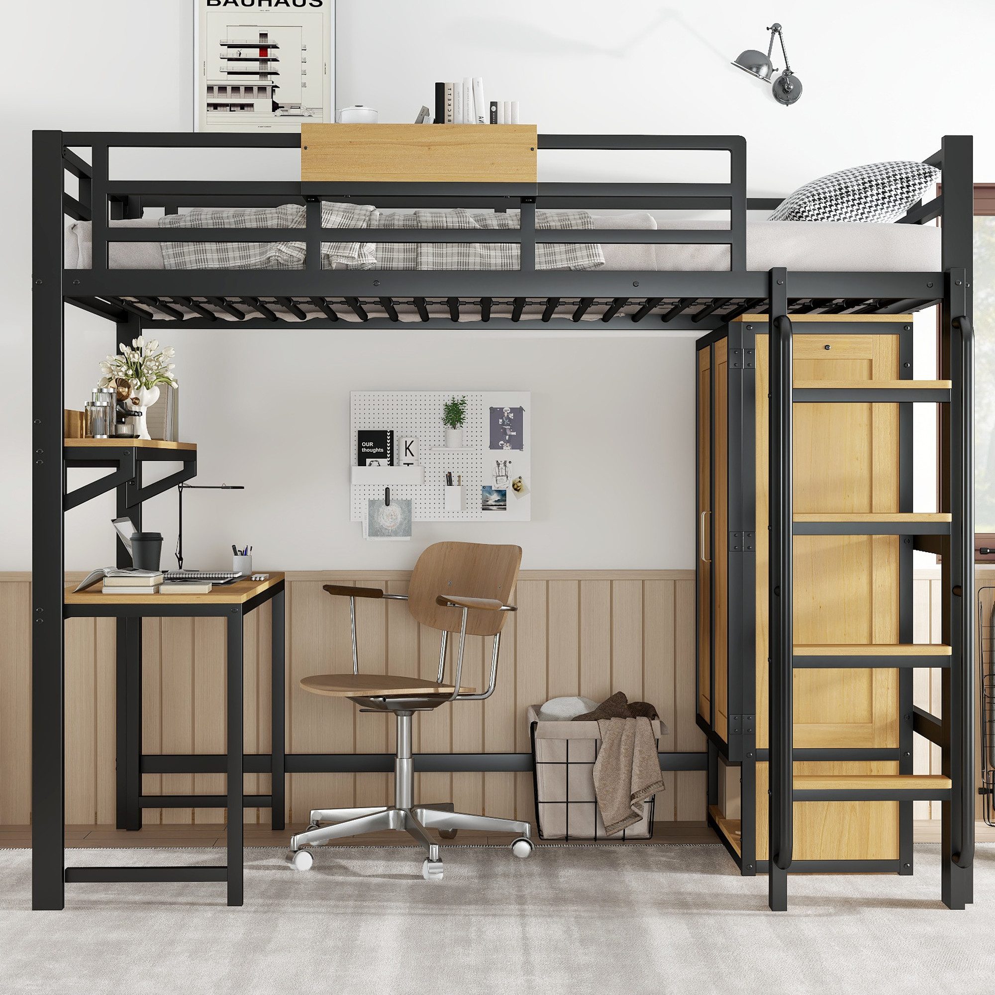 MODFU Kinderbett mit Doppeltür-Kleiderschrank, praktische Ablagen günstig online kaufen