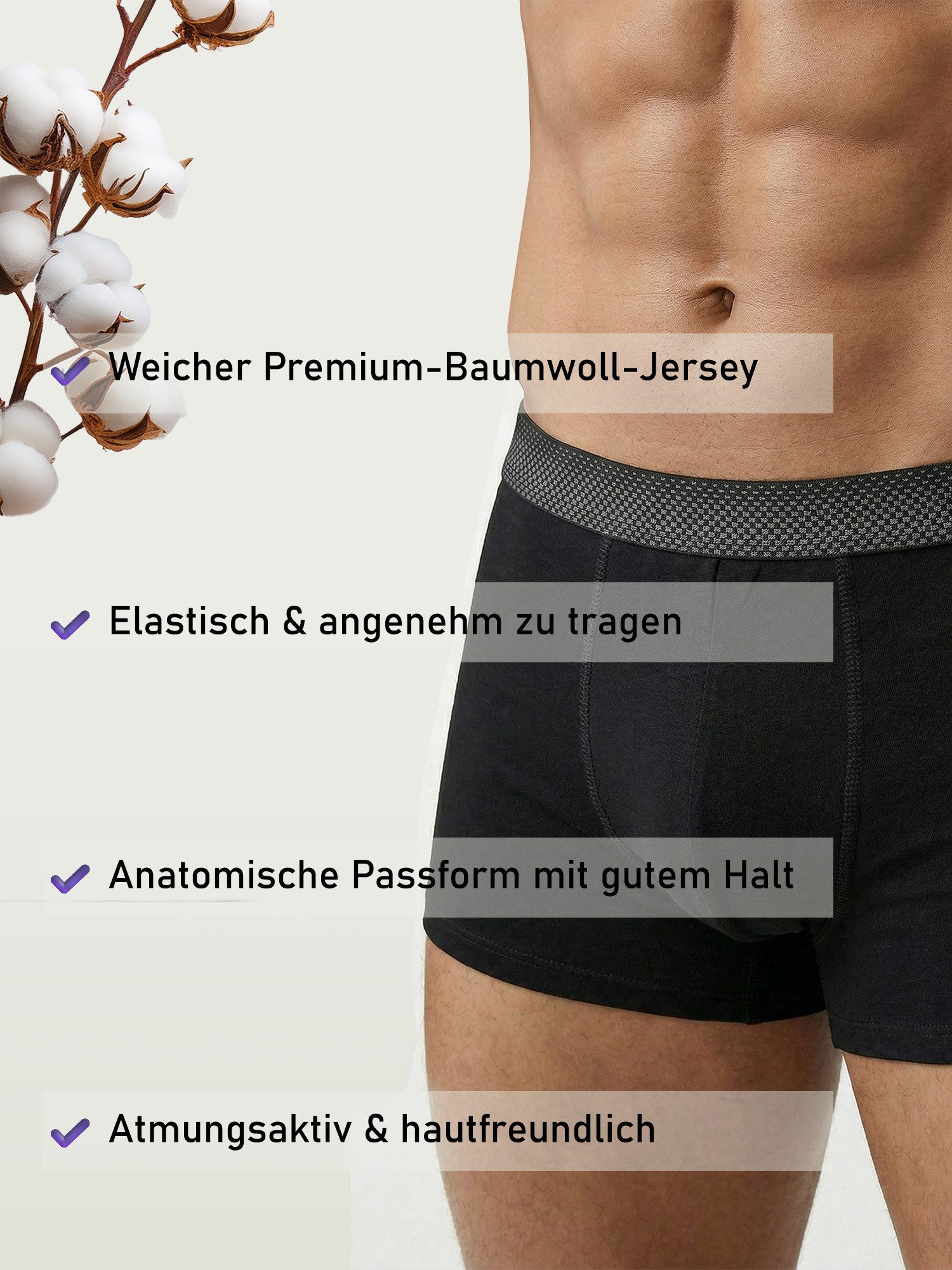 VIP Retro Boxer Premium Jersey Stretch - 6er Set - Boxershorts - Multipack - Uni (6-St) Unterwäsche Männer Herren Retroshorts Baumwoll-Mix Unterhosen 6-Pack – Bild 5 von 5