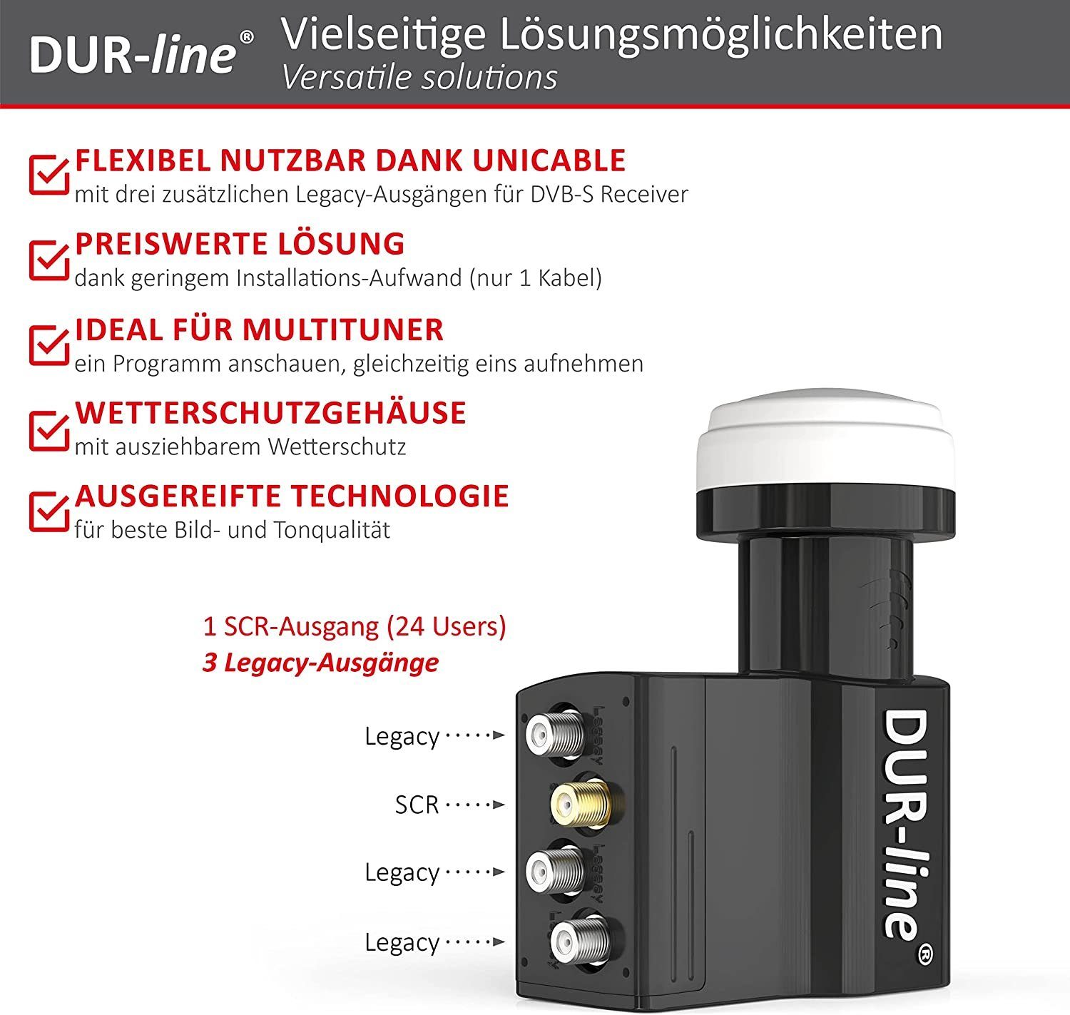 DUR-line DUR-line UK 124-3L dCSS - Unicable LNB - Einkabelsystem für 27 Teilneh Universal-Quad-LNB