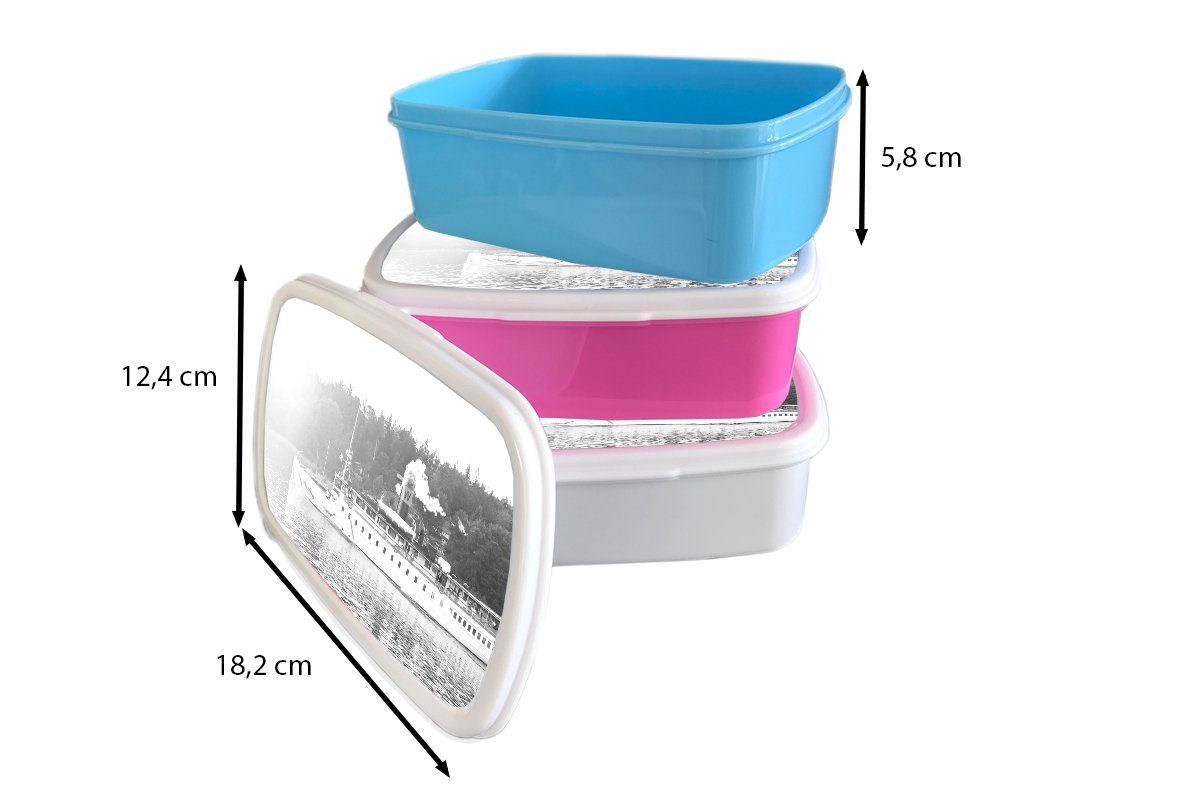 Lunchbox Erwachsene, Brotbox Dampfer für (2-tlg), - Mädchen, einem Snackbox, weiß, Kunststoff Kunststoff, auf See und rosa schwarz MuchoWow Kinder, Brotdose