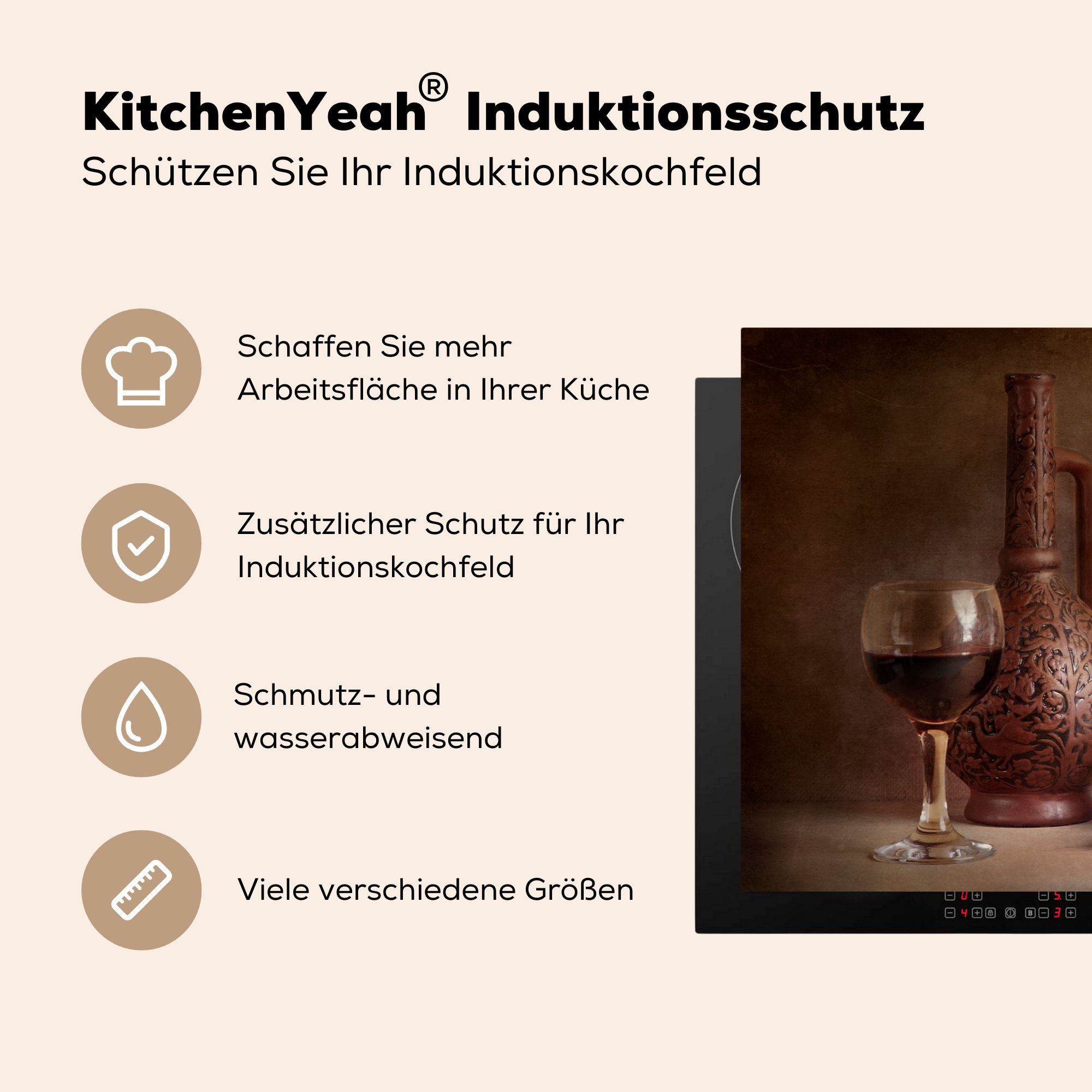 MuchoWow Herdblende-/Abdeckplatte Trauben, küche, Schutz tlg), Vinyl, die Induktionskochfeld (1 cm, 81x52 mit für Rotwein Ceranfeldabdeckung