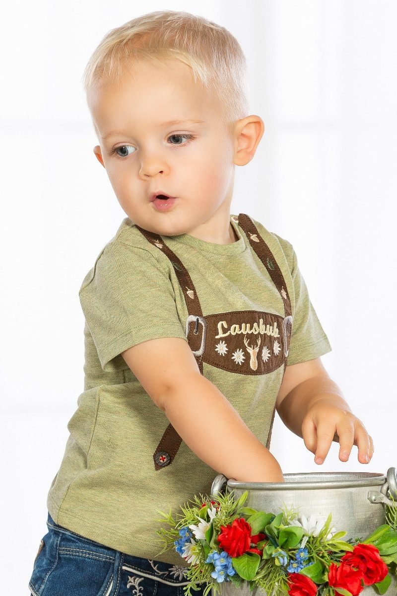 BONDI Trachtenhemd Trachtenshirt Baby/Kind - LAUSBUB - grün melange